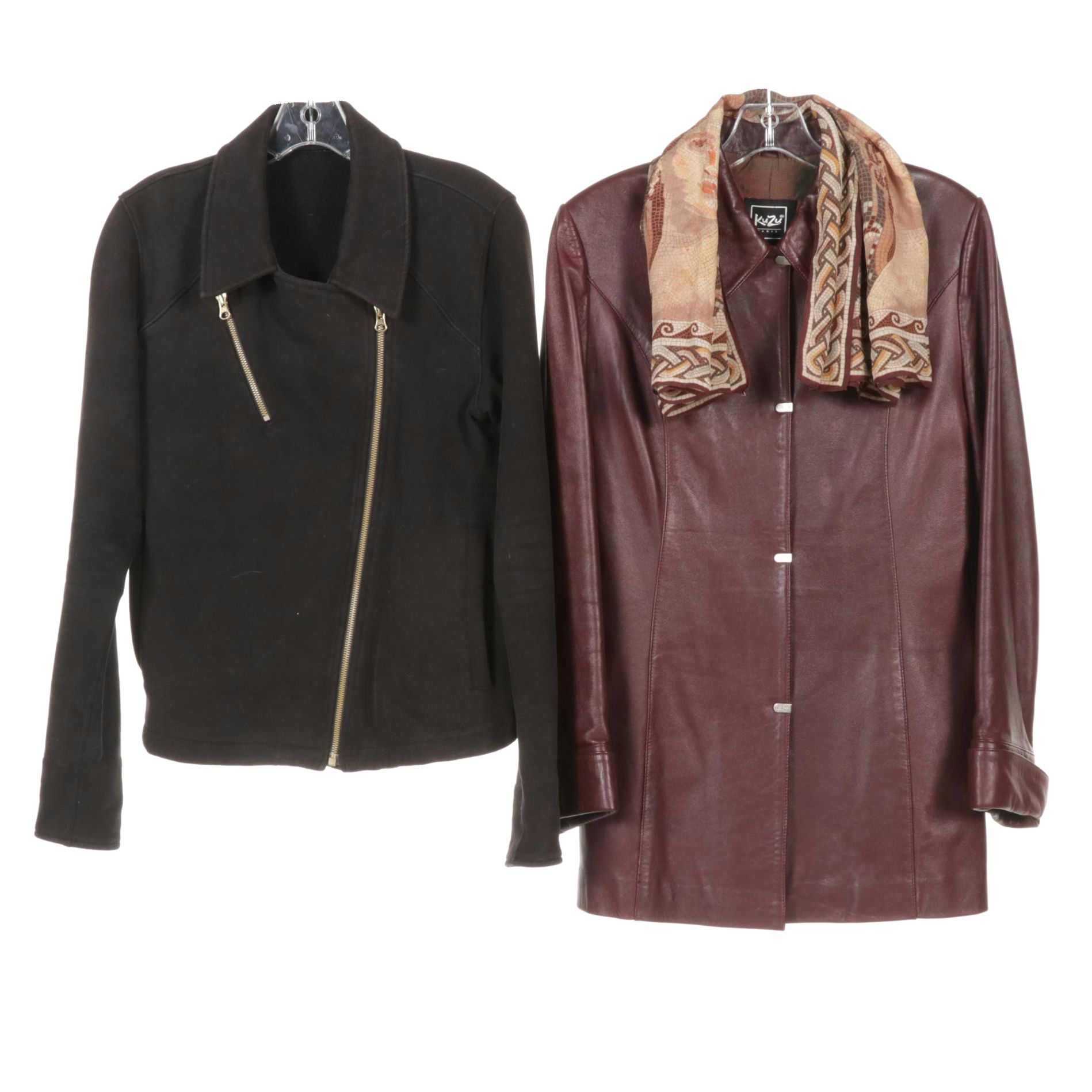 Kuzu Paris Burgundy Leather Jacket and Lululemon Jacket With Met Museum Scarf