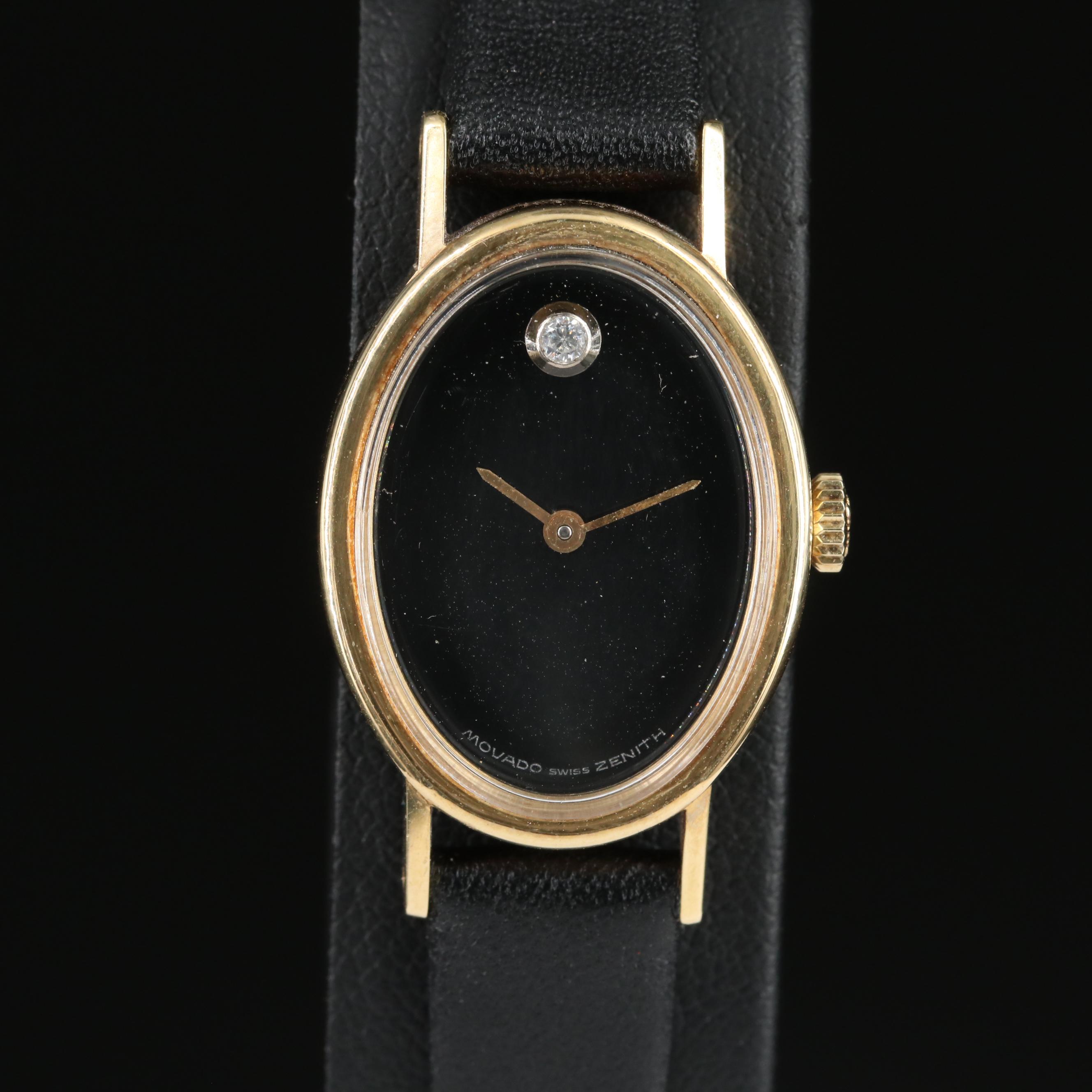 Vintage 14K Movado Zenith Diamond Dial Watch