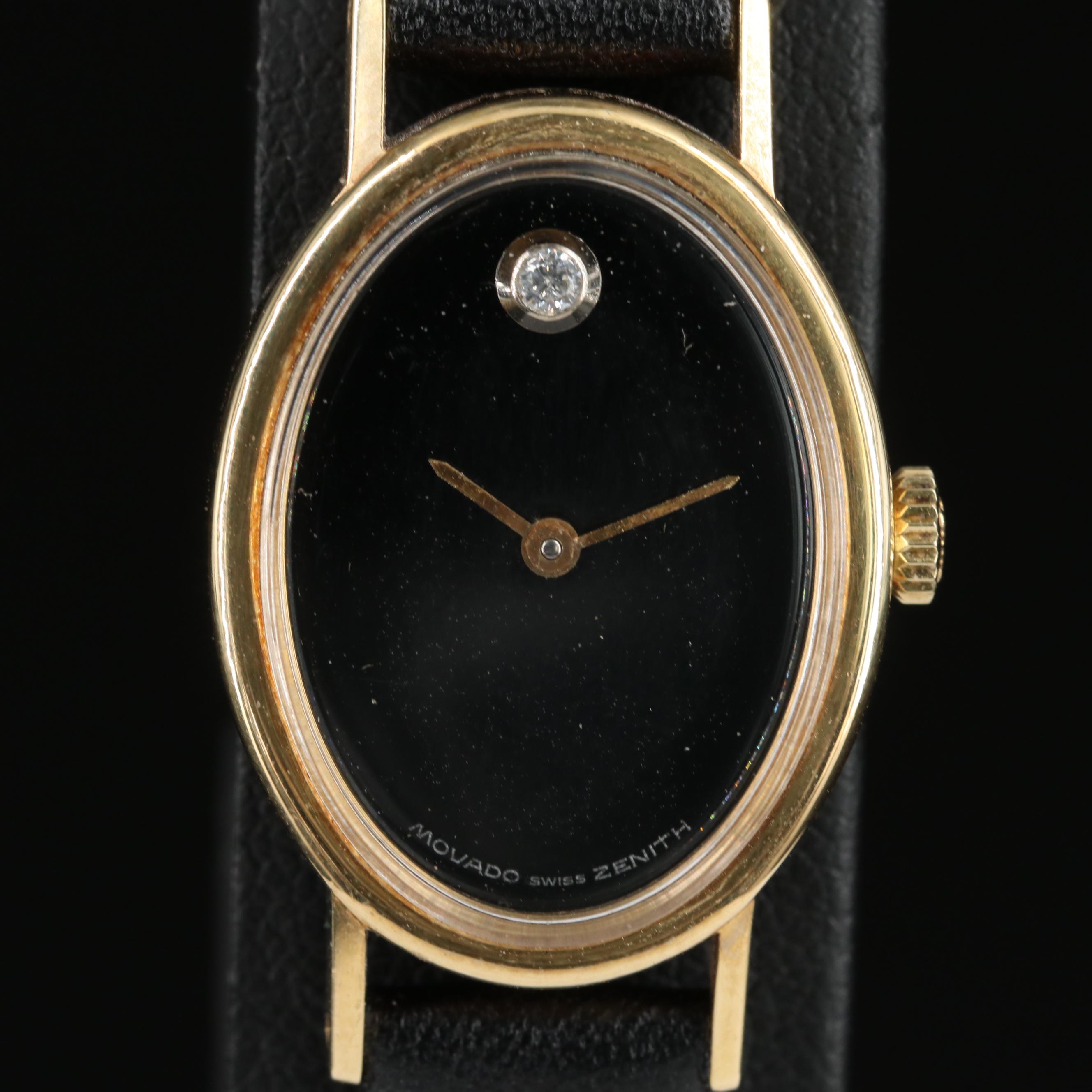 Vintage 14K Movado Zenith Diamond Dial Watch