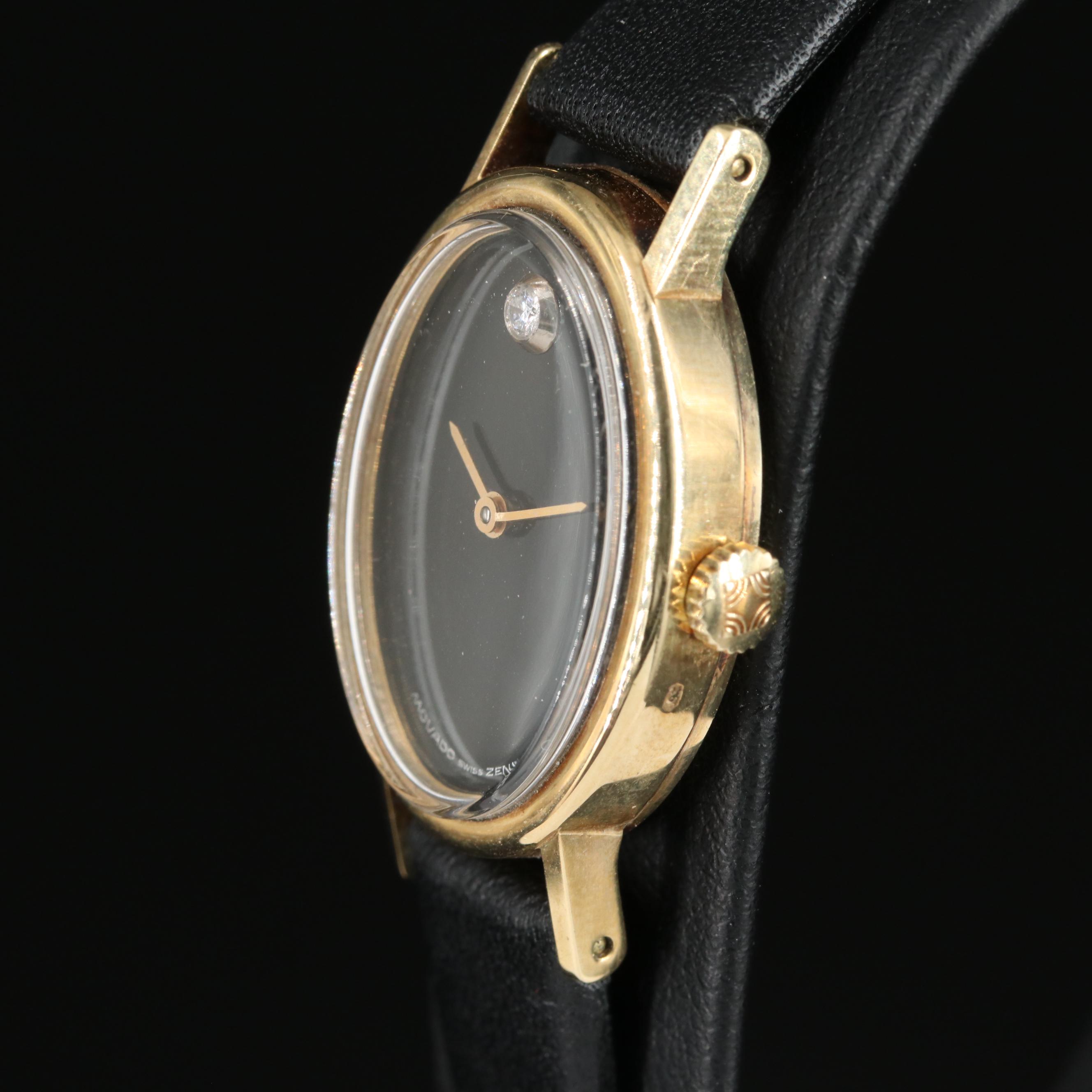 Vintage 14K Movado Zenith Diamond Dial Watch