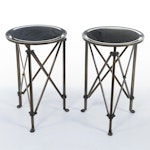 Pair of Ballard Designs Olivia Mirrored Top and Antique Brass Finish Side Tables