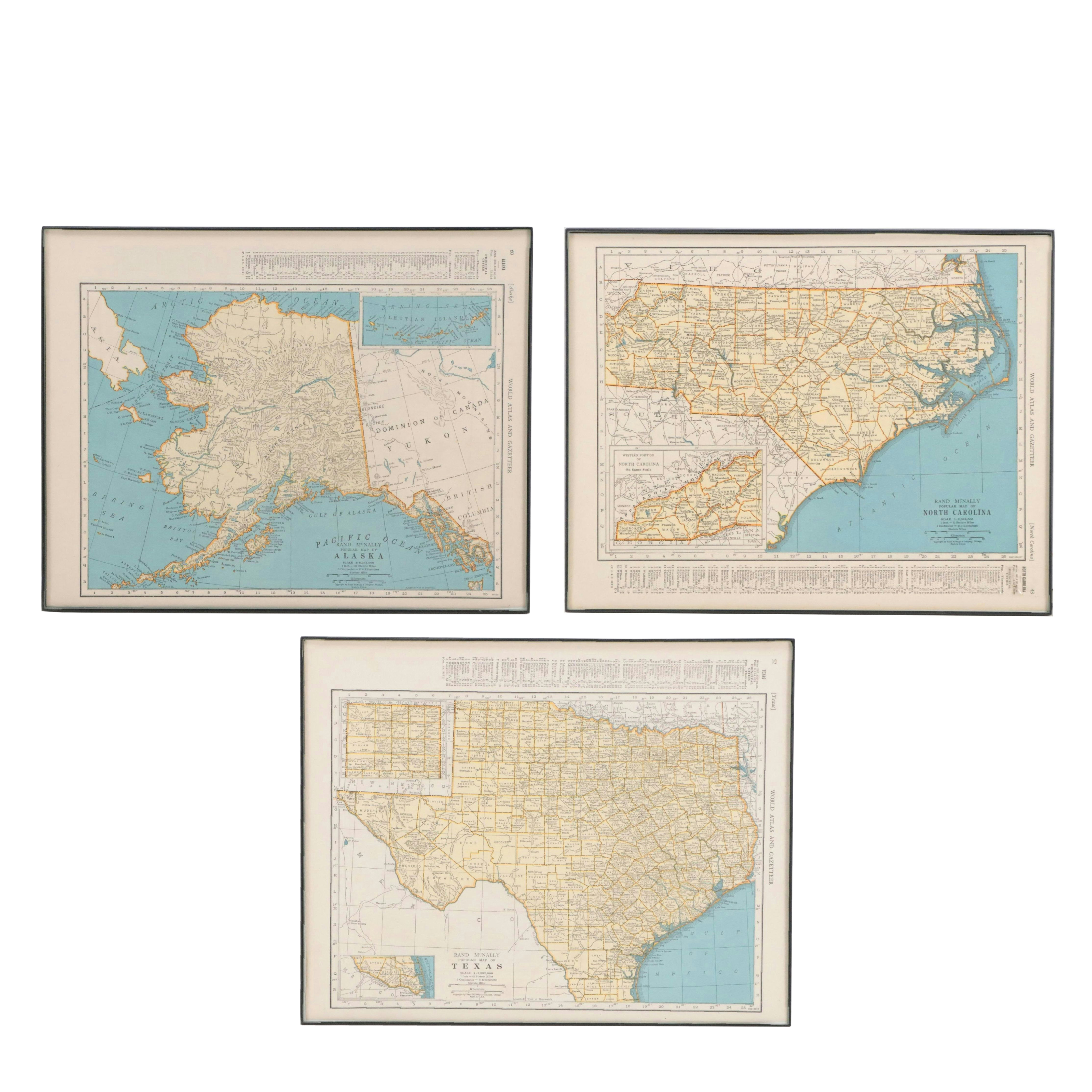 Rand McNally & Company Maps of Texas, North Carolina and Alaska