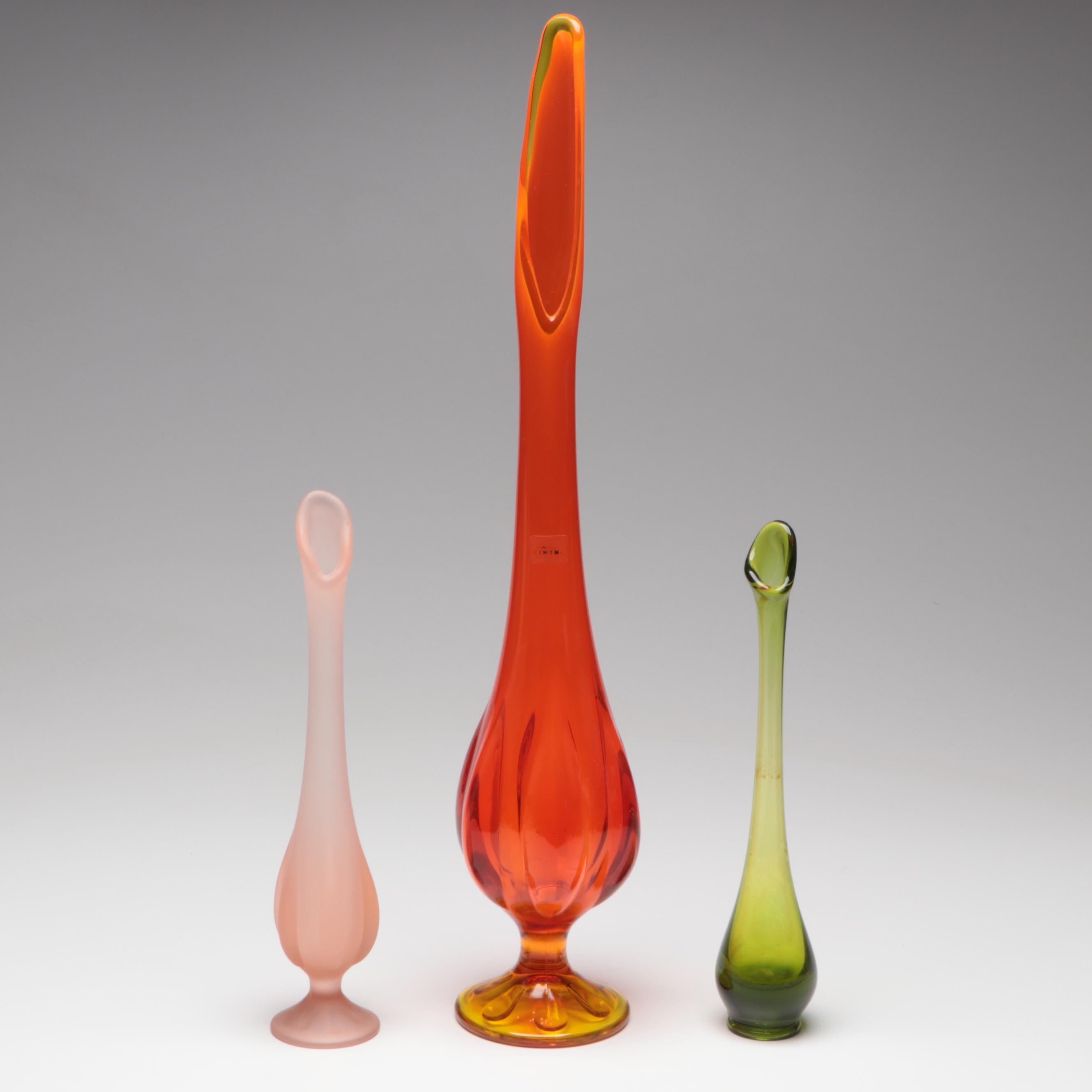 Viking and Other Mid Century Modern  Style Swung Glass Vases, Mid to Late 20th C