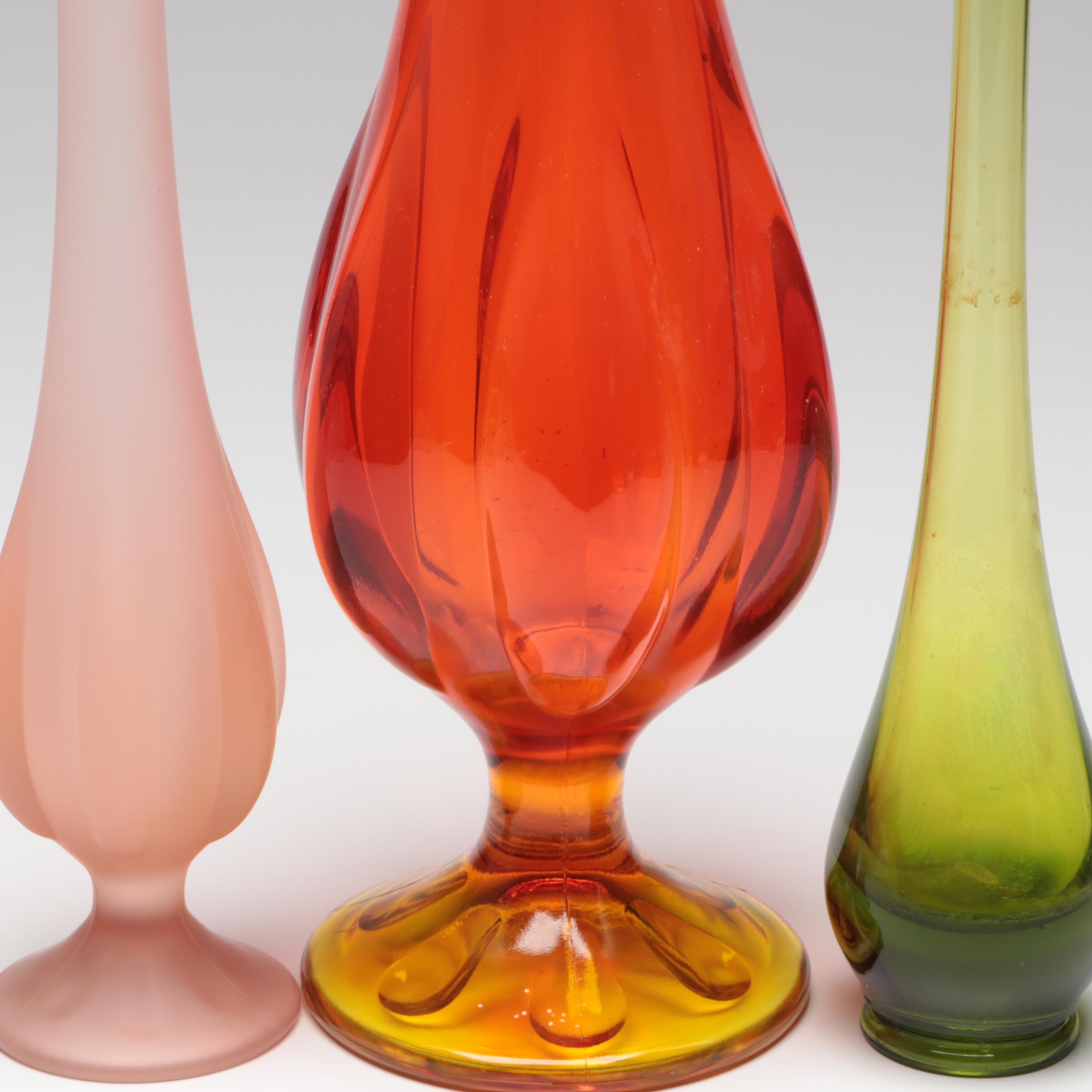 Viking and Other Mid Century Modern  Style Swung Glass Vases, Mid to Late 20th C