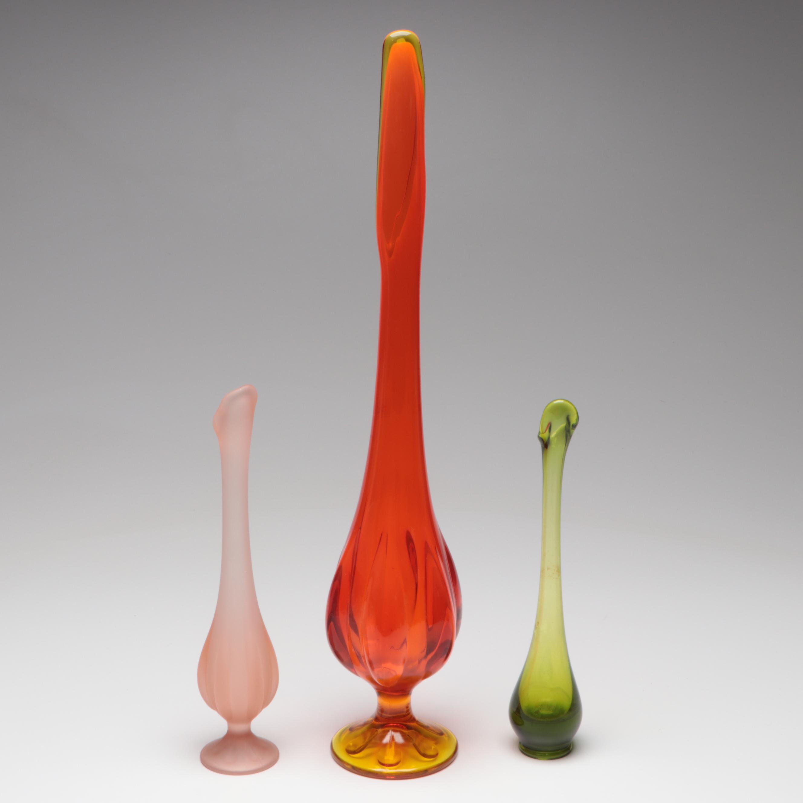 Viking and Other Mid Century Modern  Style Swung Glass Vases, Mid to Late 20th C