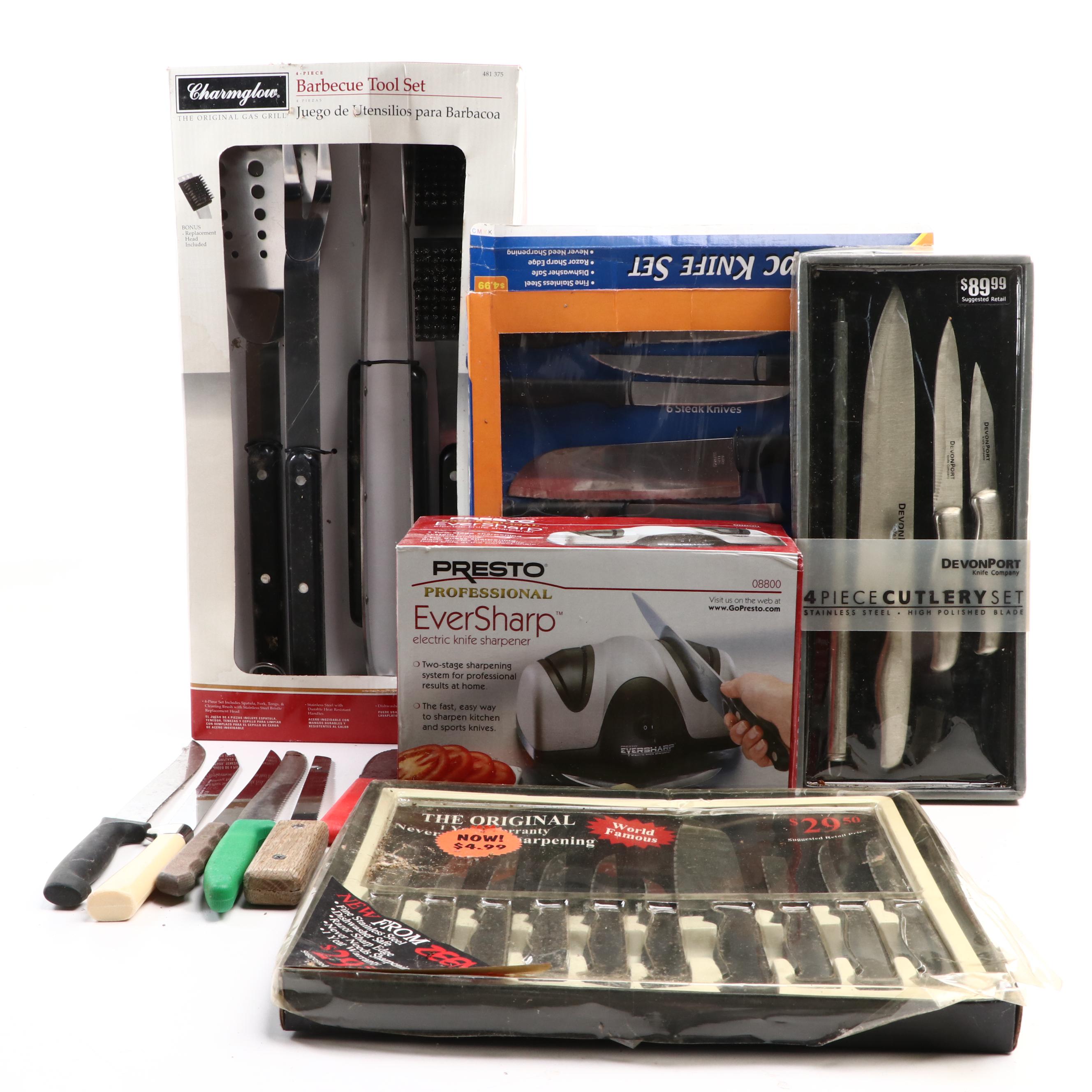 Presto "EverSharp" Knife Sharpener with Other Knives and Barbecue Set