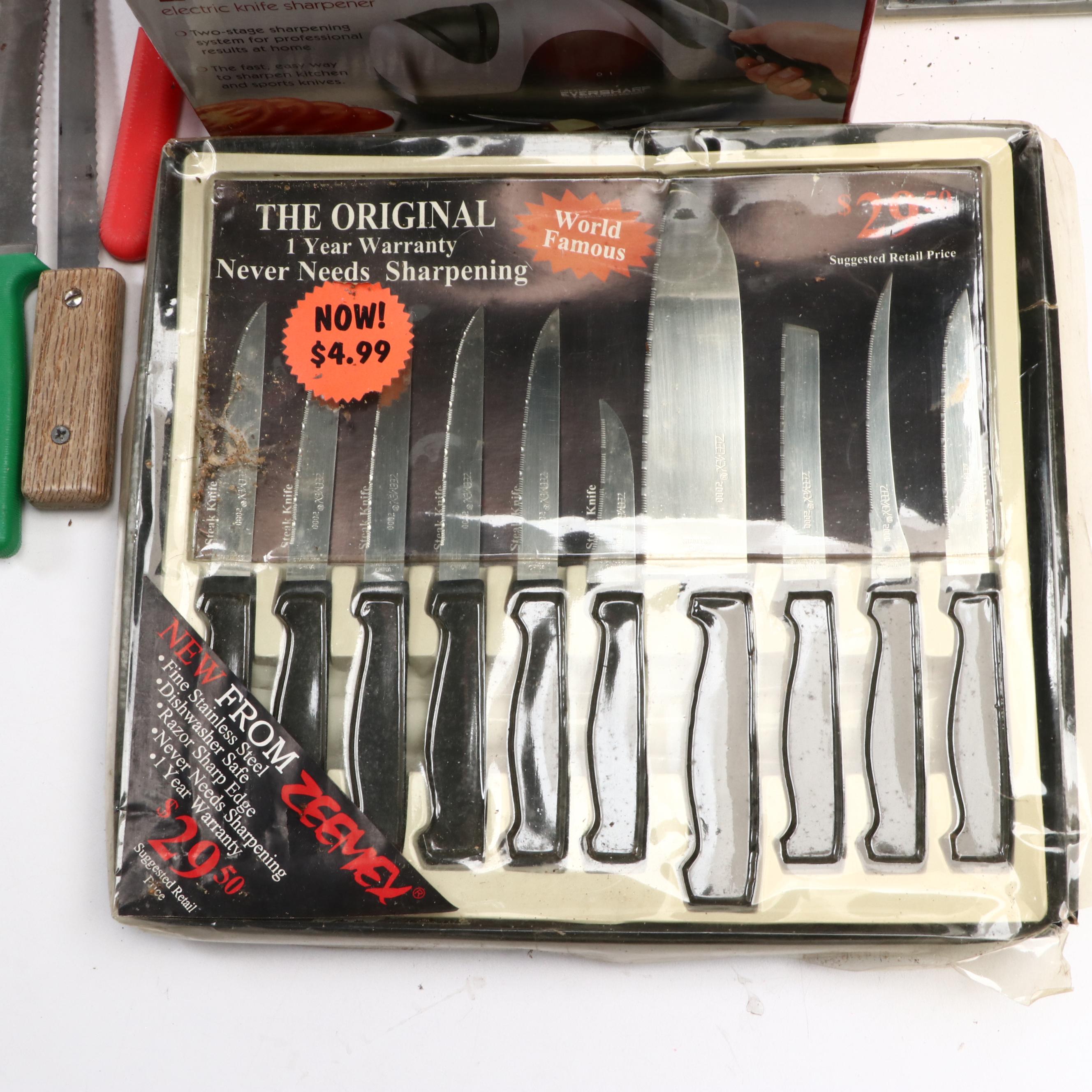 Presto "EverSharp" Knife Sharpener with Other Knives and Barbecue Set