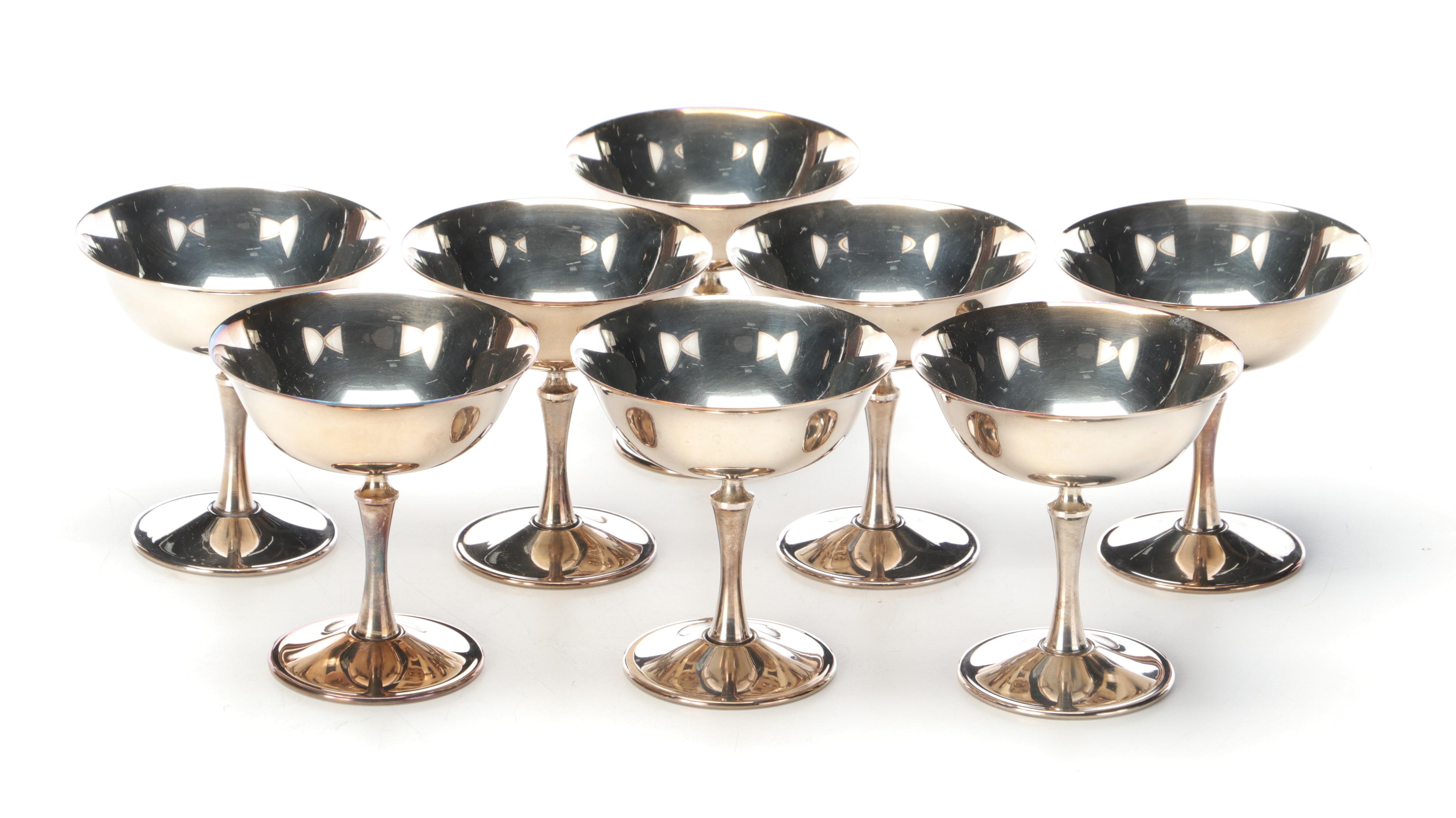 E & L Delberti Italian Silver Plate Wine Glasses and Champagne Coupes