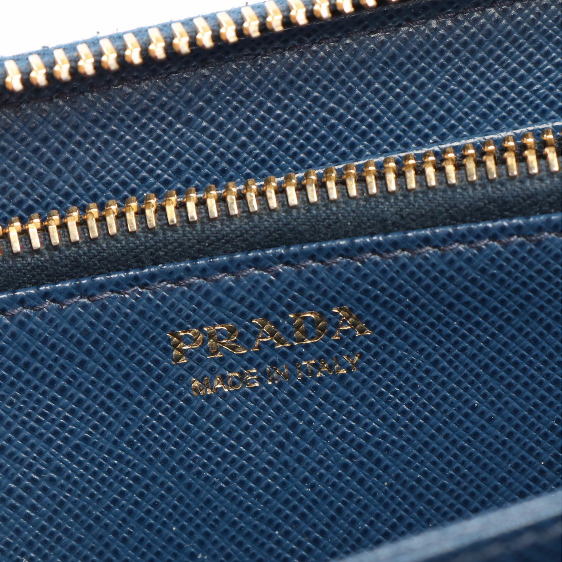 Prada Blue Saffiano Leather Zip Around Wallet