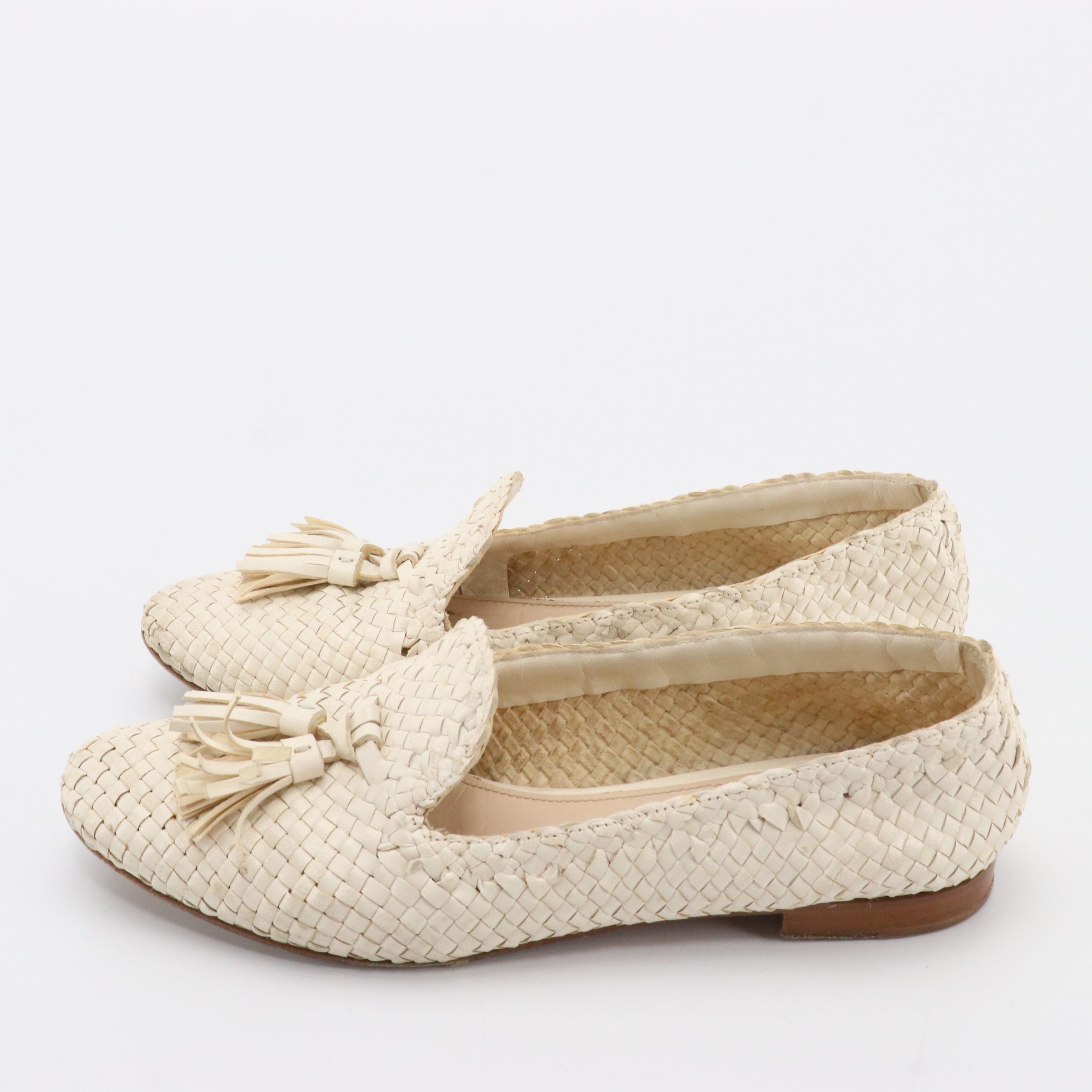 Prada White Woven Madras Tassel Loafer