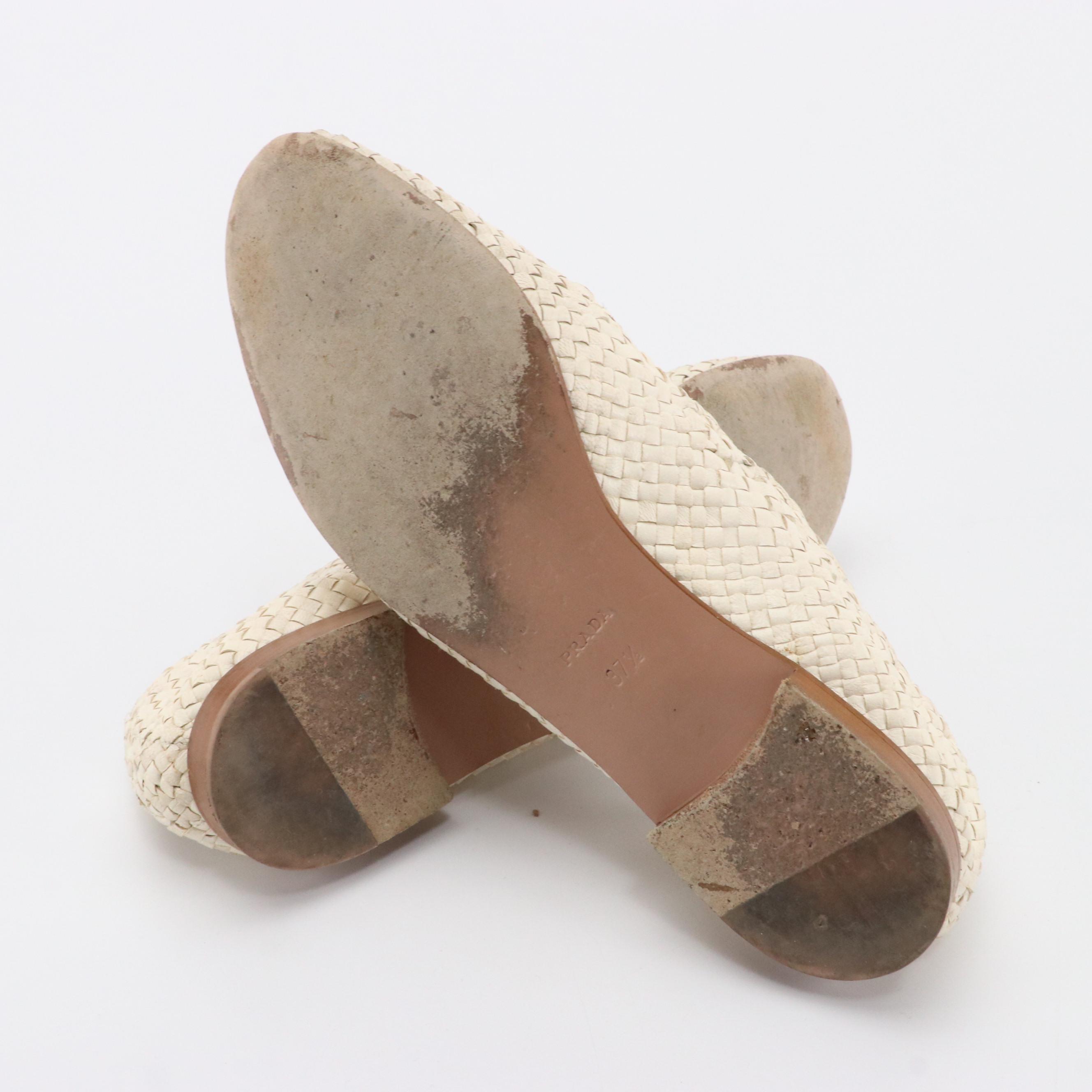 Prada White Woven Madras Tassel Loafer