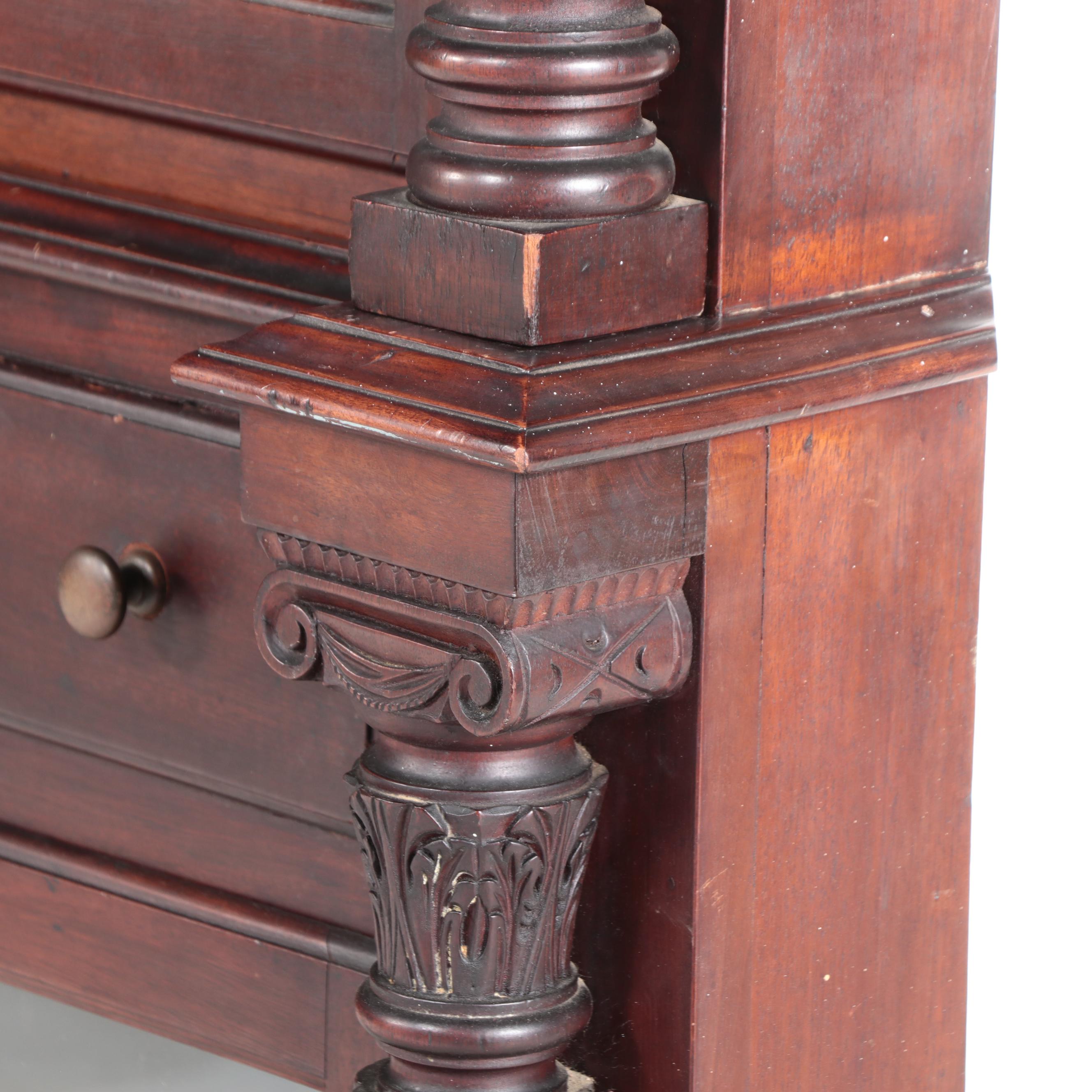 American Empire Mahogany Paw Foot Glass Front Corner Cabinet, Mid-Late 19th C.