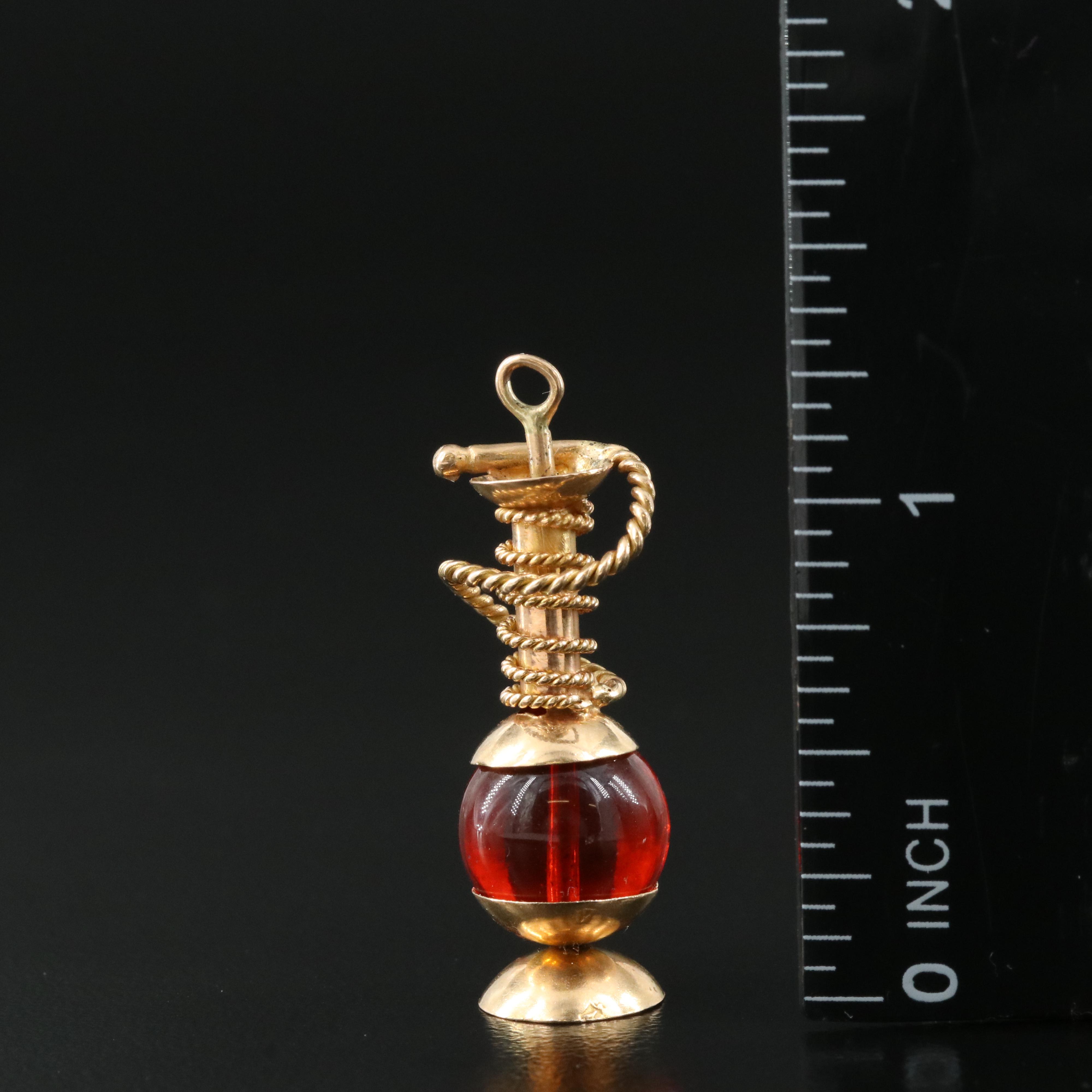 18K Coral and Glass Hookah Pendant