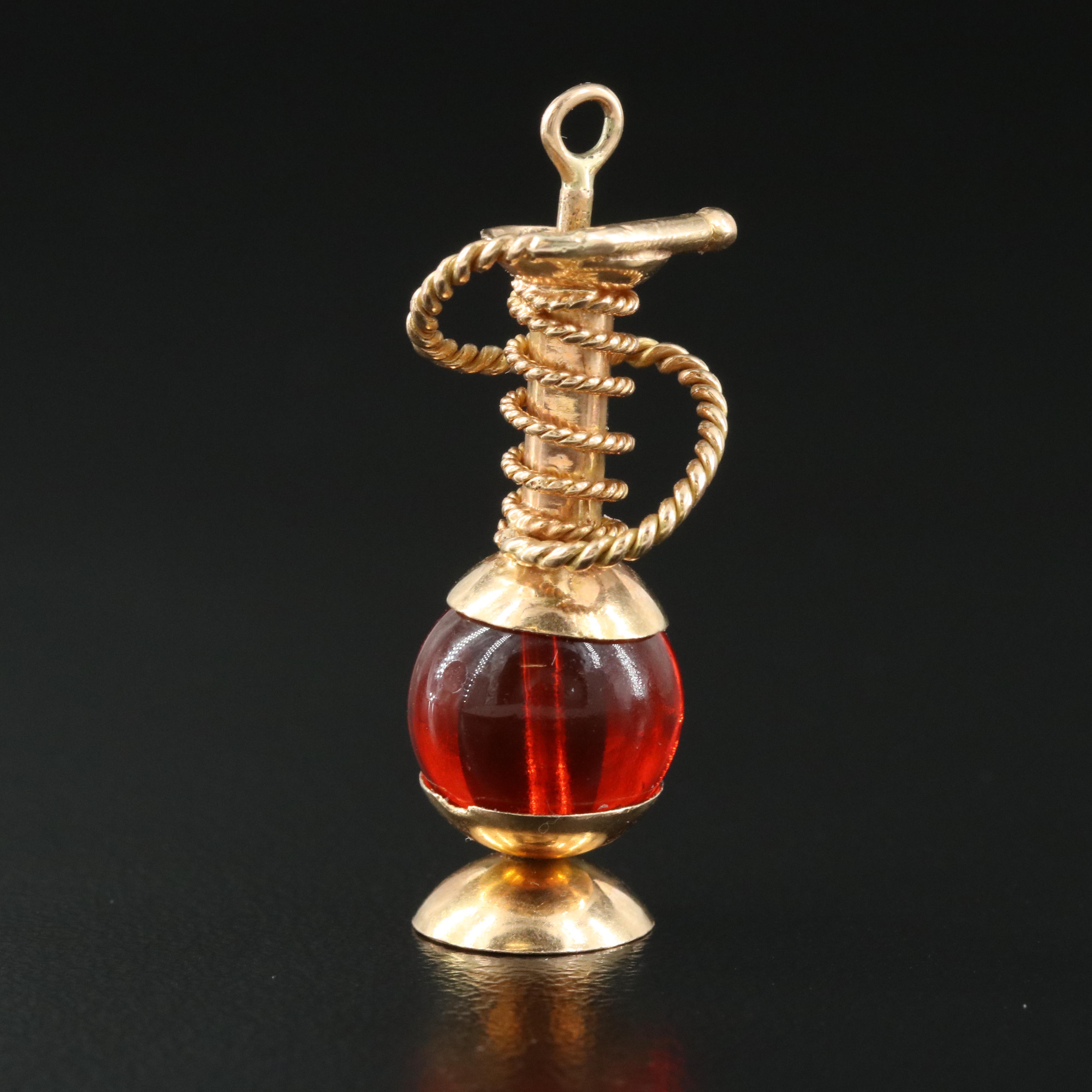 18K Coral and Glass Hookah Pendant