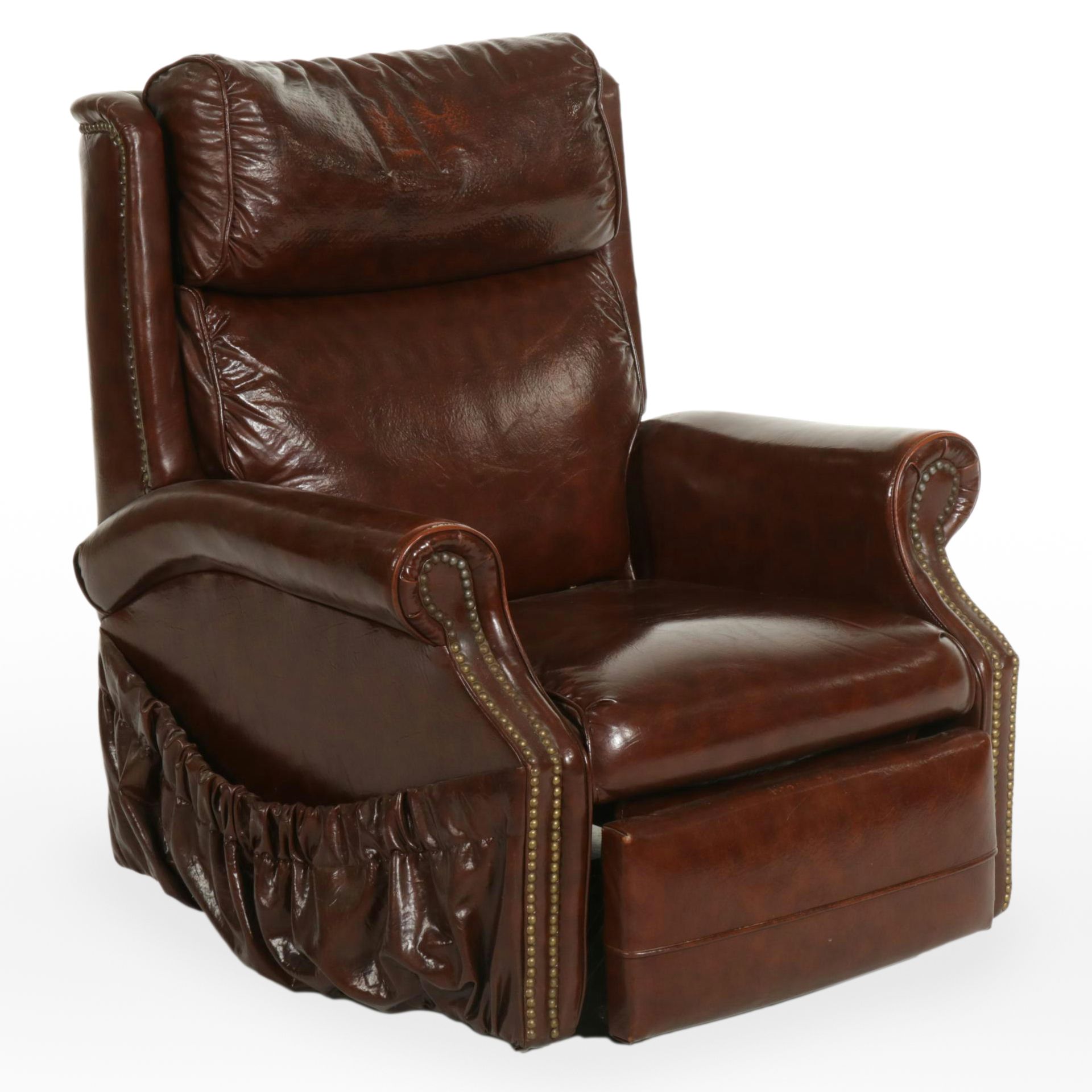 Burris Industries Brass-Tacked Faux Leather Reclining Armchair, 1970s