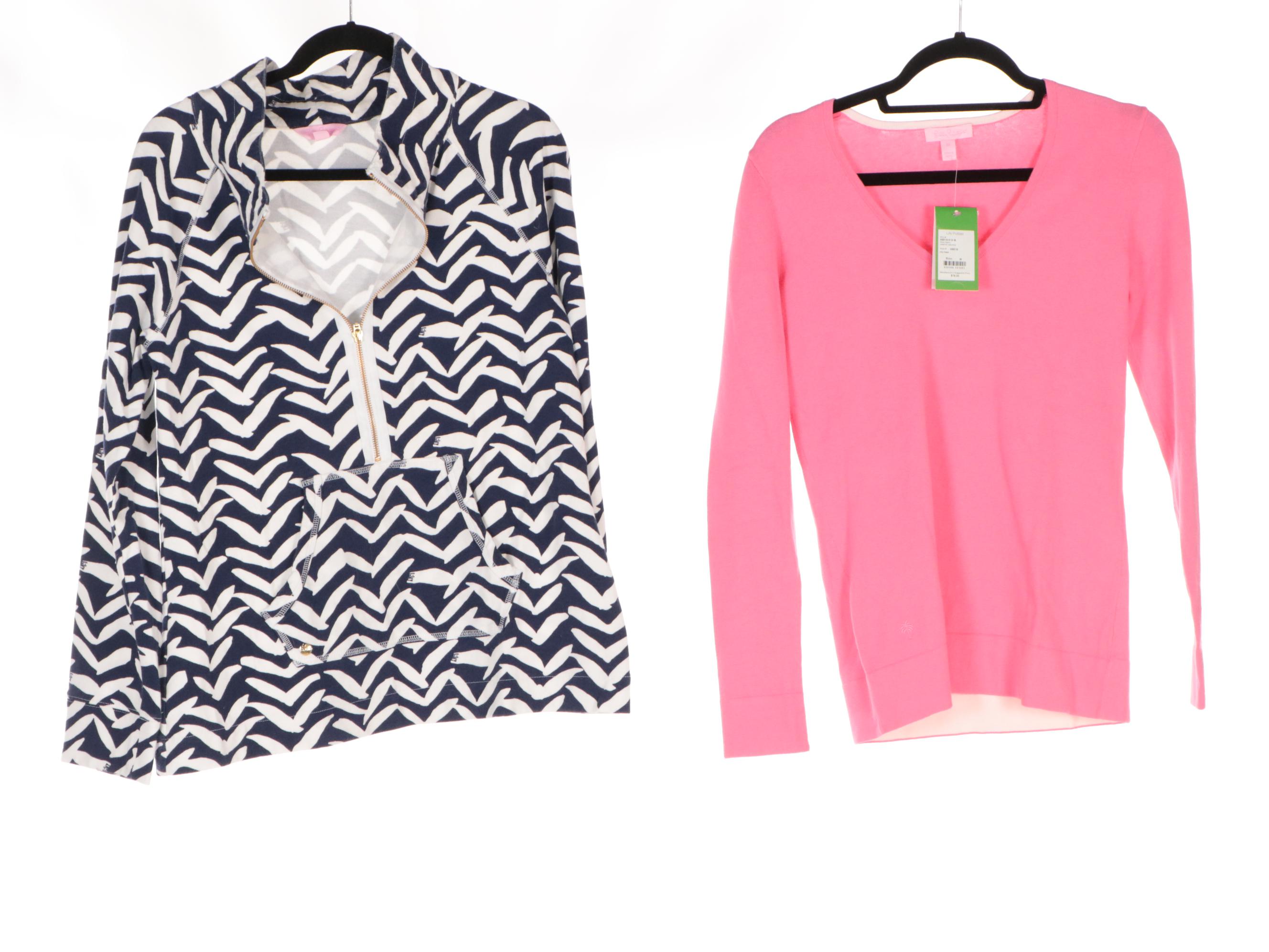 Lilly Pulitzer Printed Cotton Half-Zip Pullovers & Bubblegum Pink V-Neck Sweater