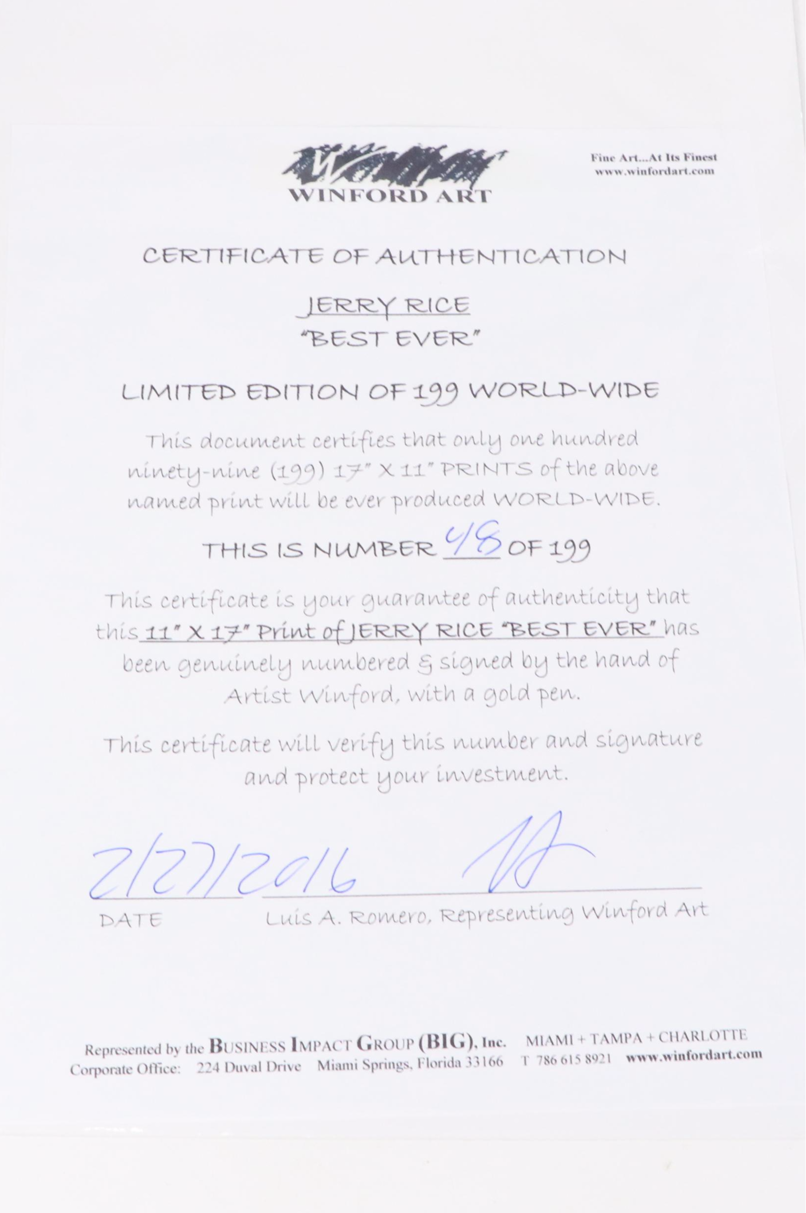 Jerry Rice and Muhammad Ali Artwork Signed By Winford Galmon