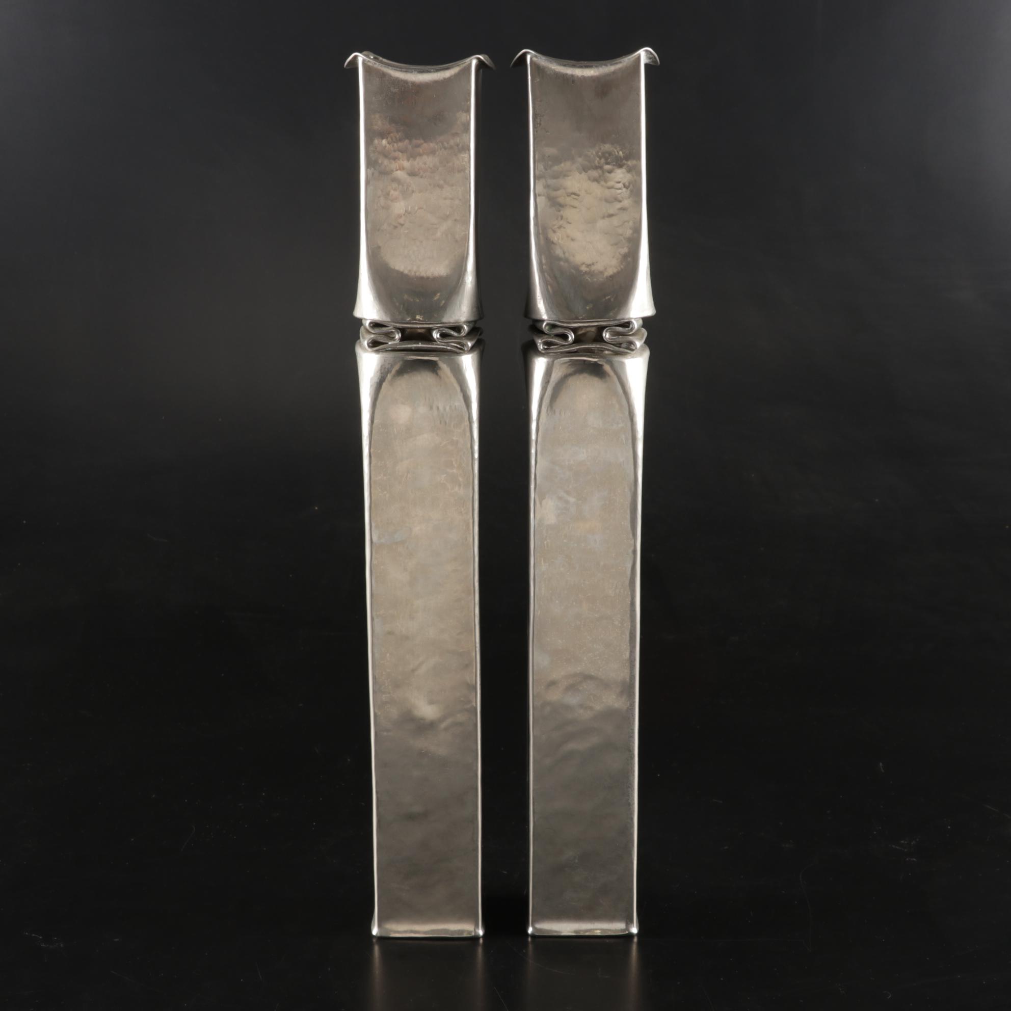 Metalist Thomas Roy Markusen Silver Plate Folded Brutalist Candle Holders, 1980s