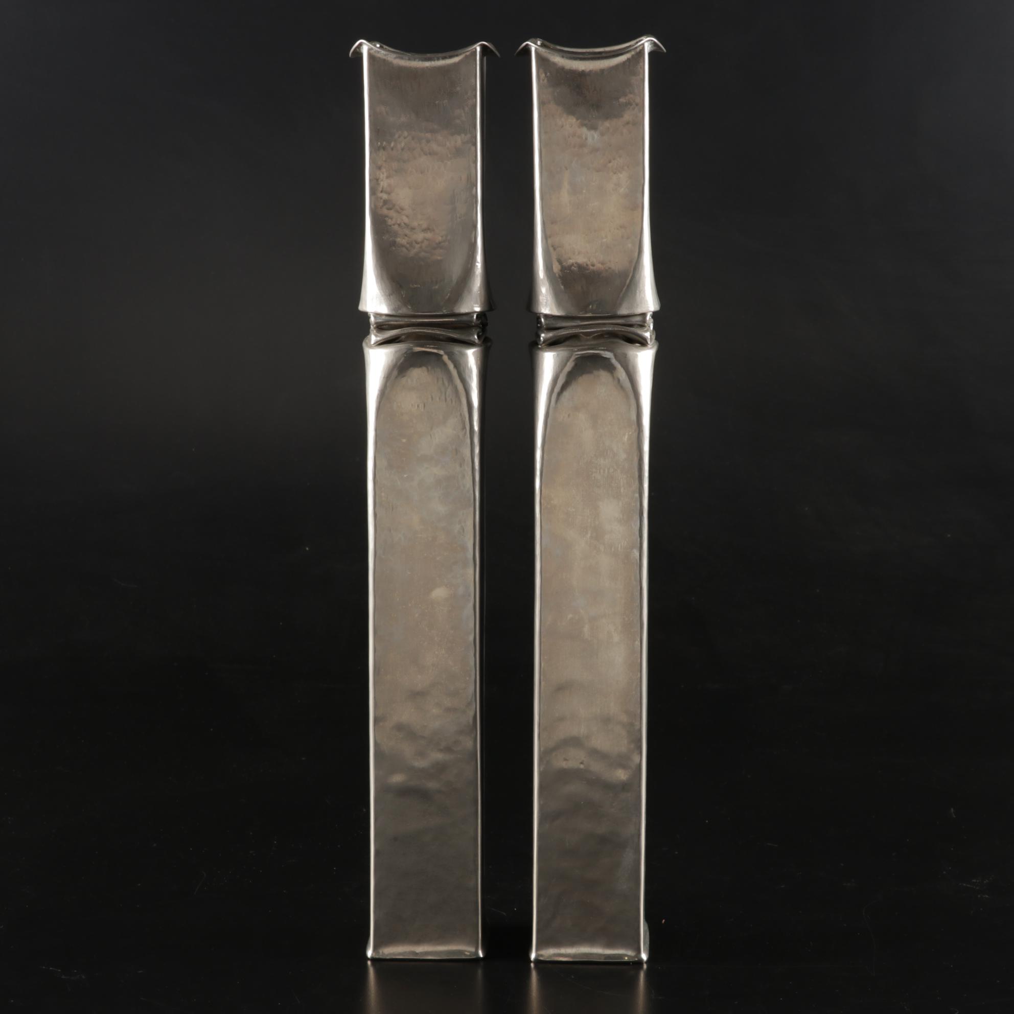 Metalist Thomas Roy Markusen Silver Plate Folded Brutalist Candle Holders, 1980s