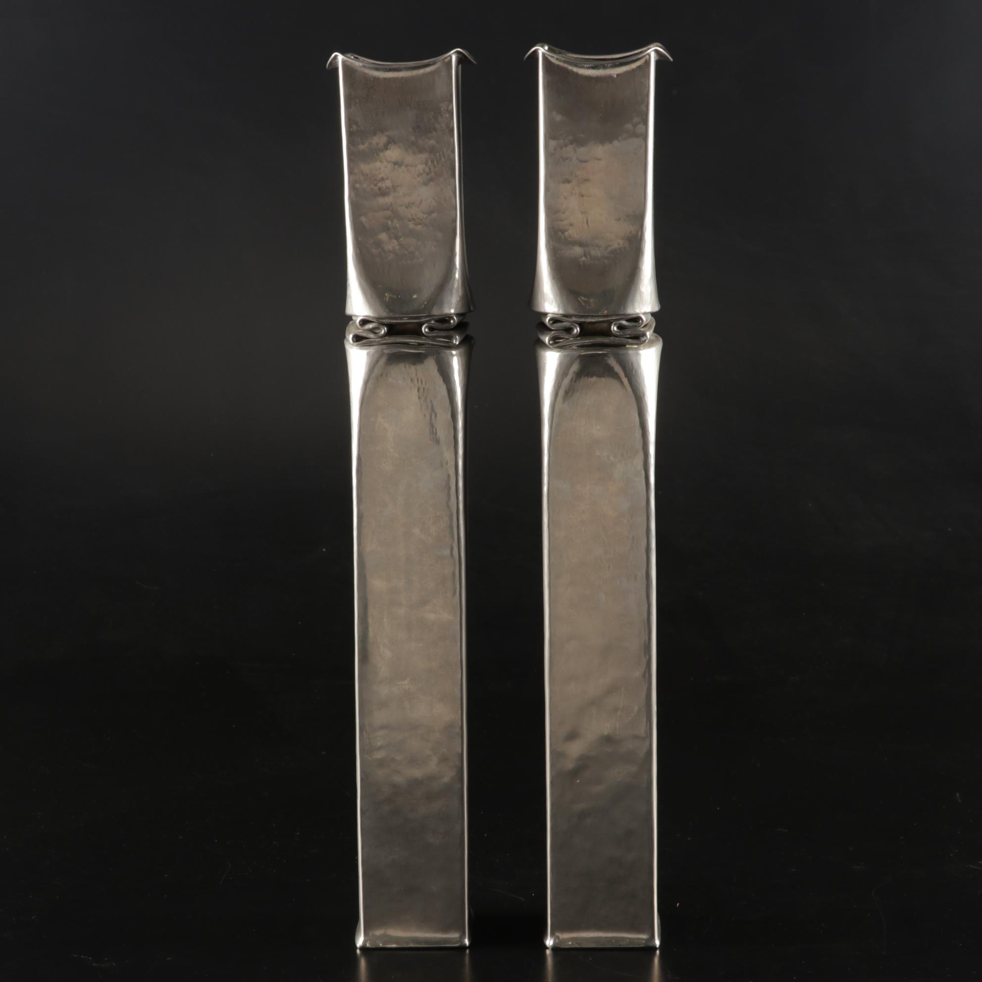 Metalist Thomas Roy Markusen Silver Plate Folded Brutalist Candle Holders, 1980s
