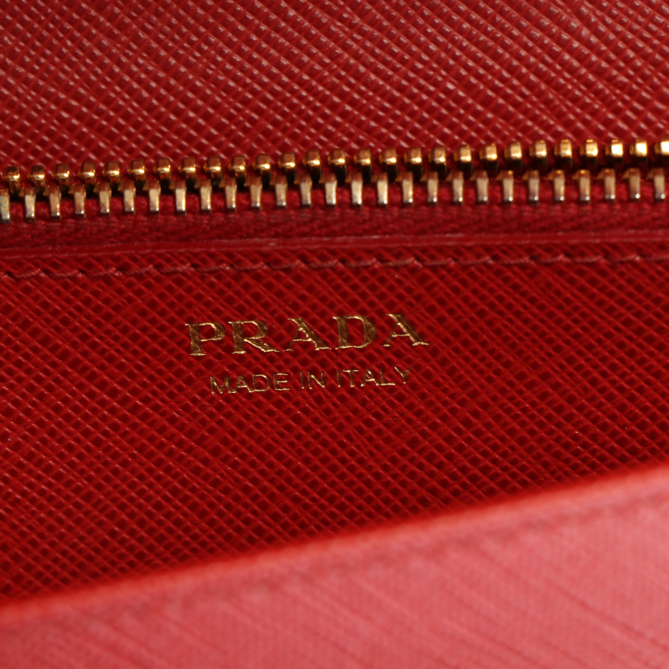 Prada Bandoliera Flip Lock Red Saffiano Leather Chain Crossbody Clutch Bag