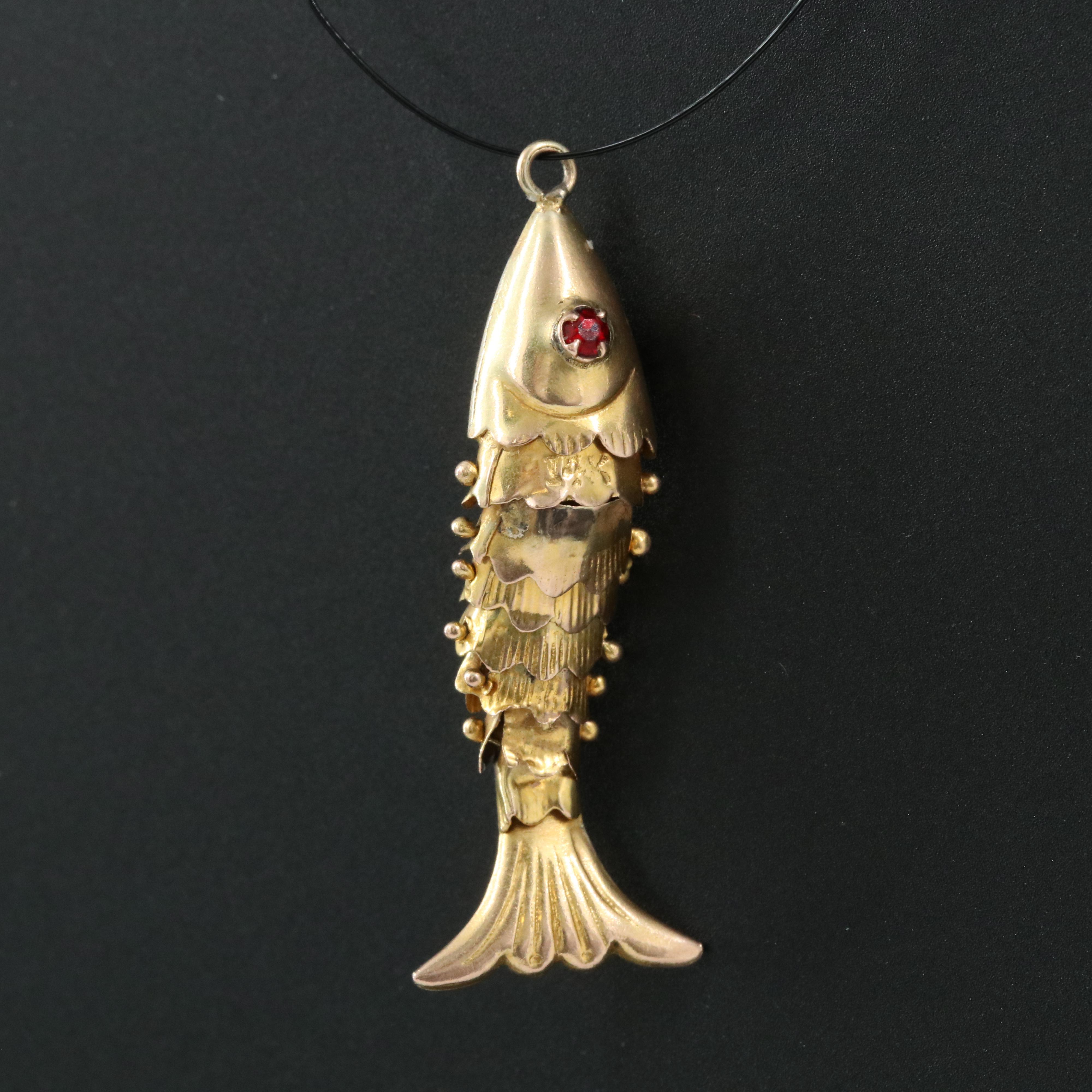 10K Glass Articulated Fish Pendant