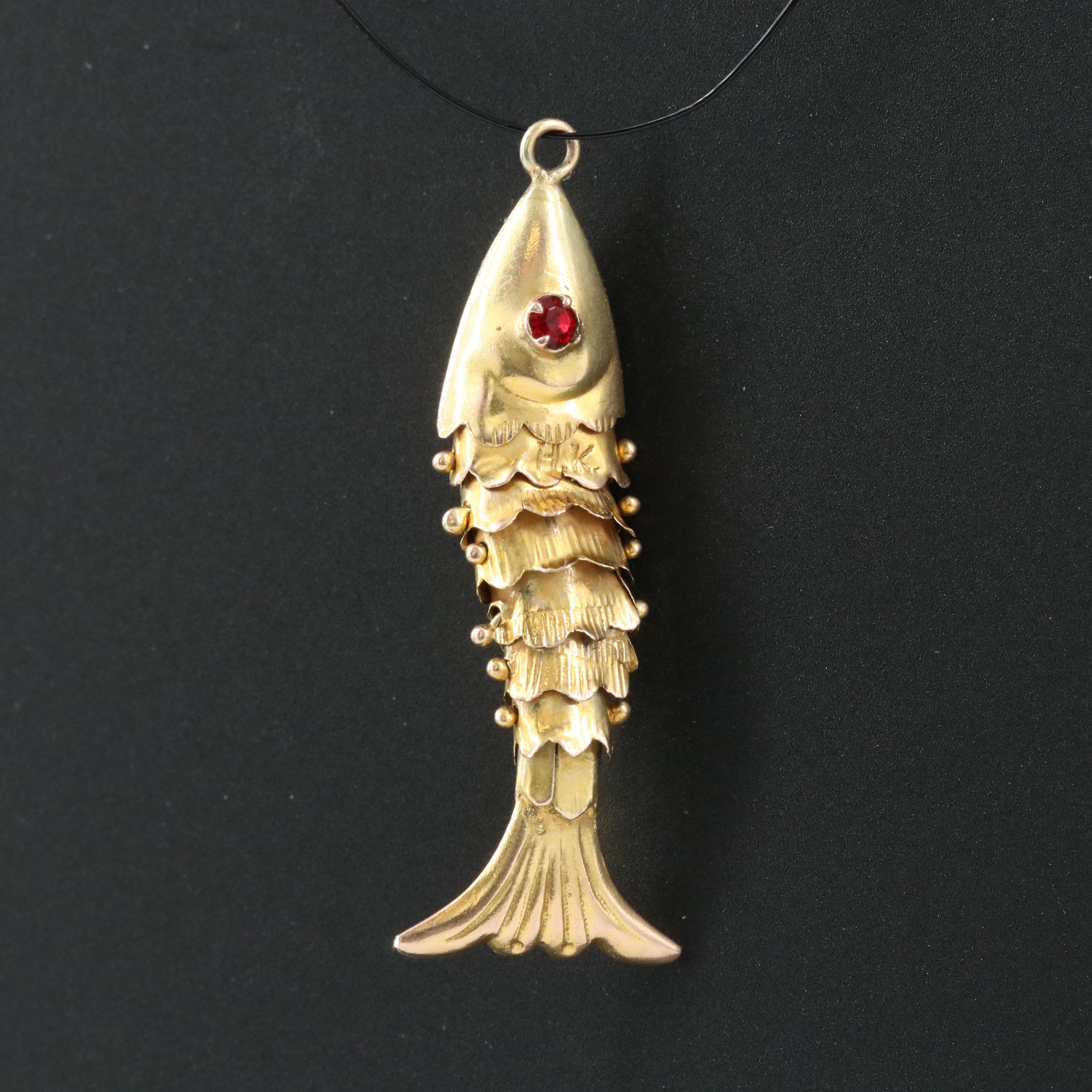 10K Glass Articulated Fish Pendant