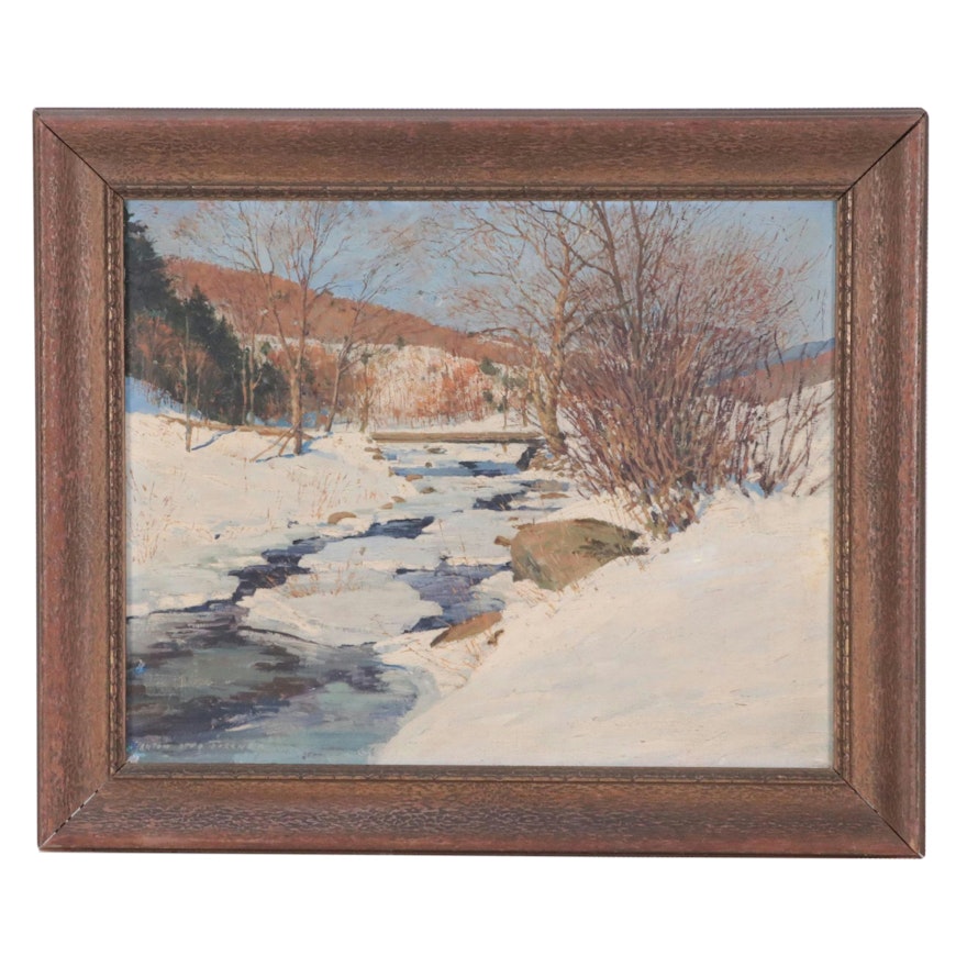 Anton Otto Fischer Winter Creek Landscape Oil Painting
