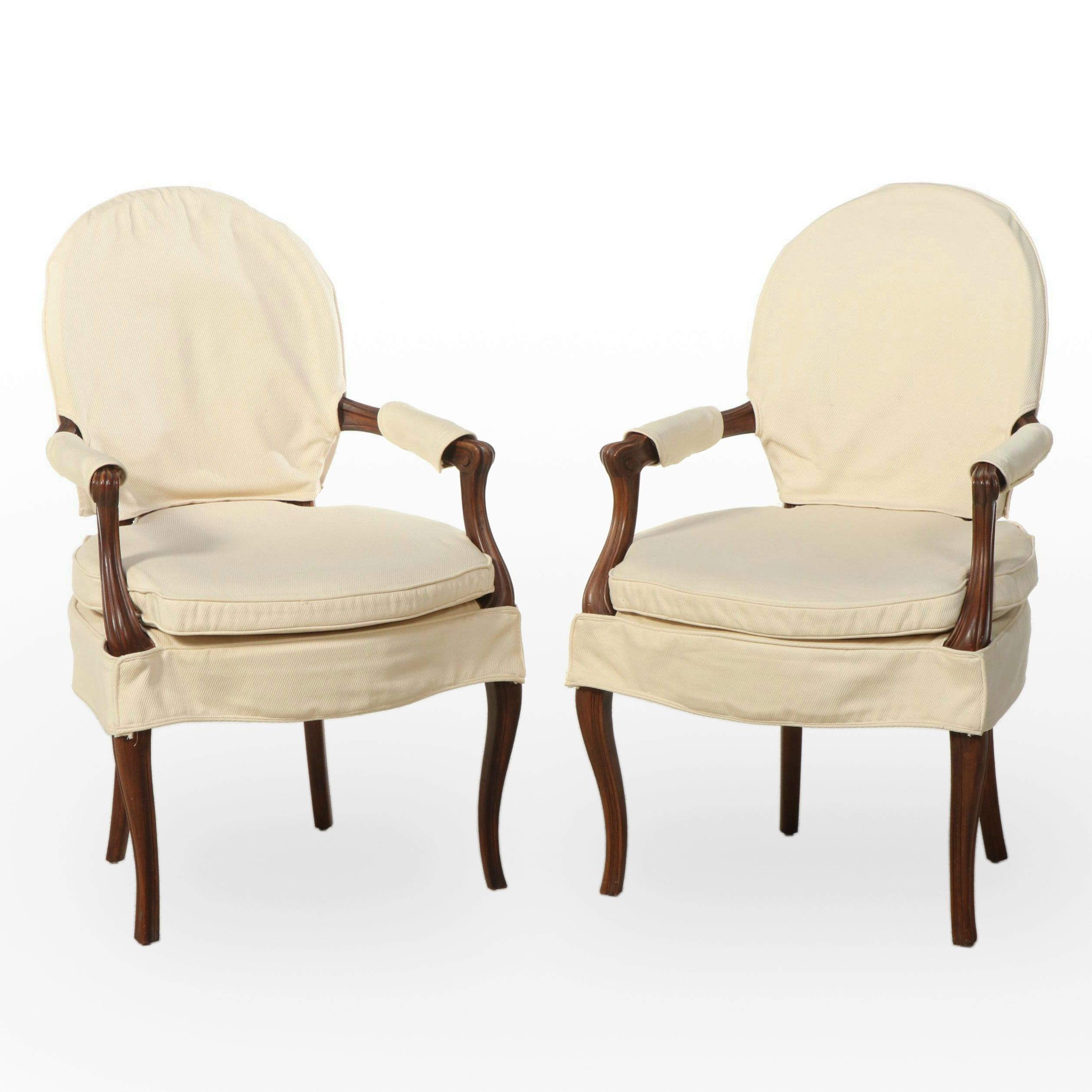 Pair of Slip Covered Louis XVI Style Fauteuils, 20th Century