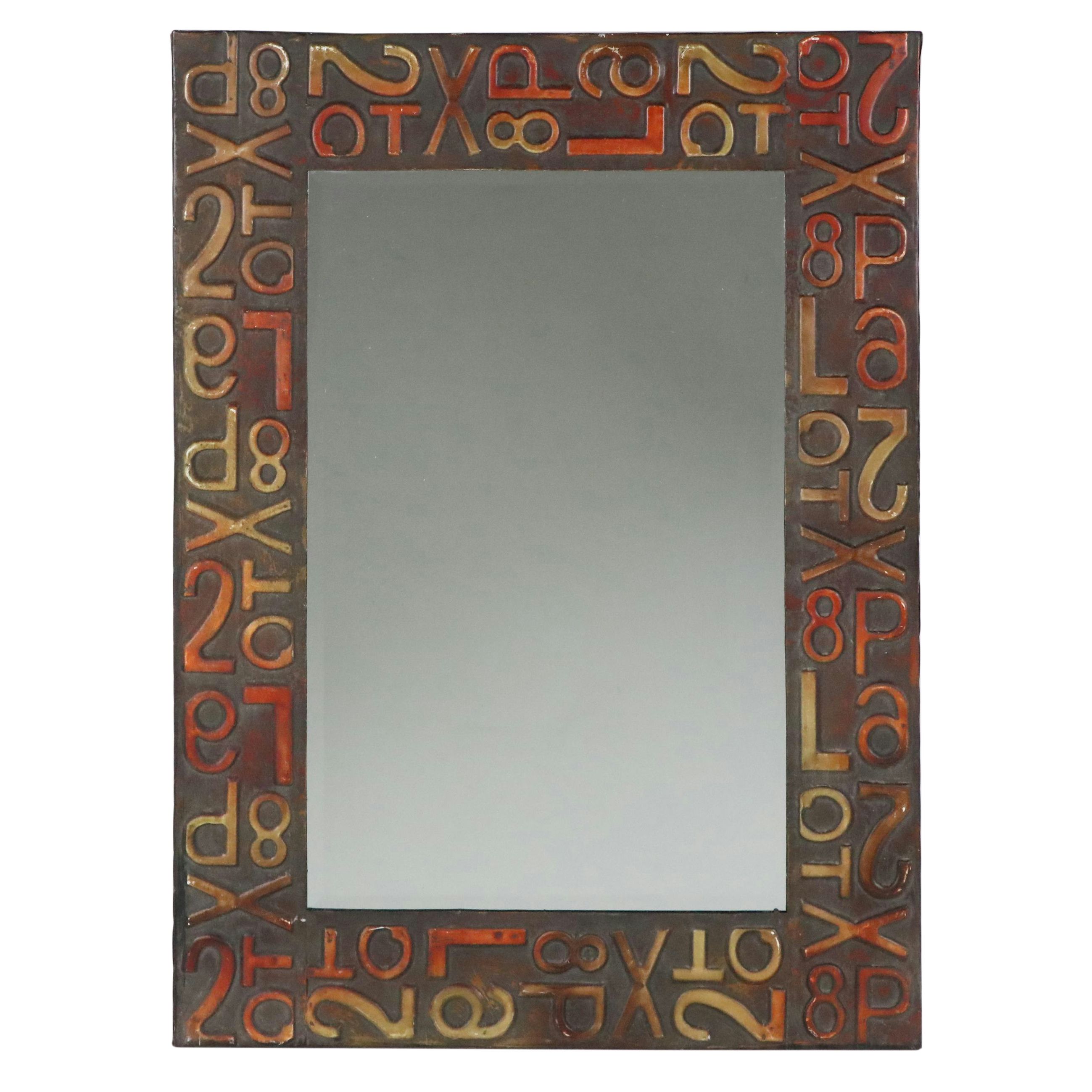 Stamped Metal Alpha-Numeric Wall Mount Beveled Mirror