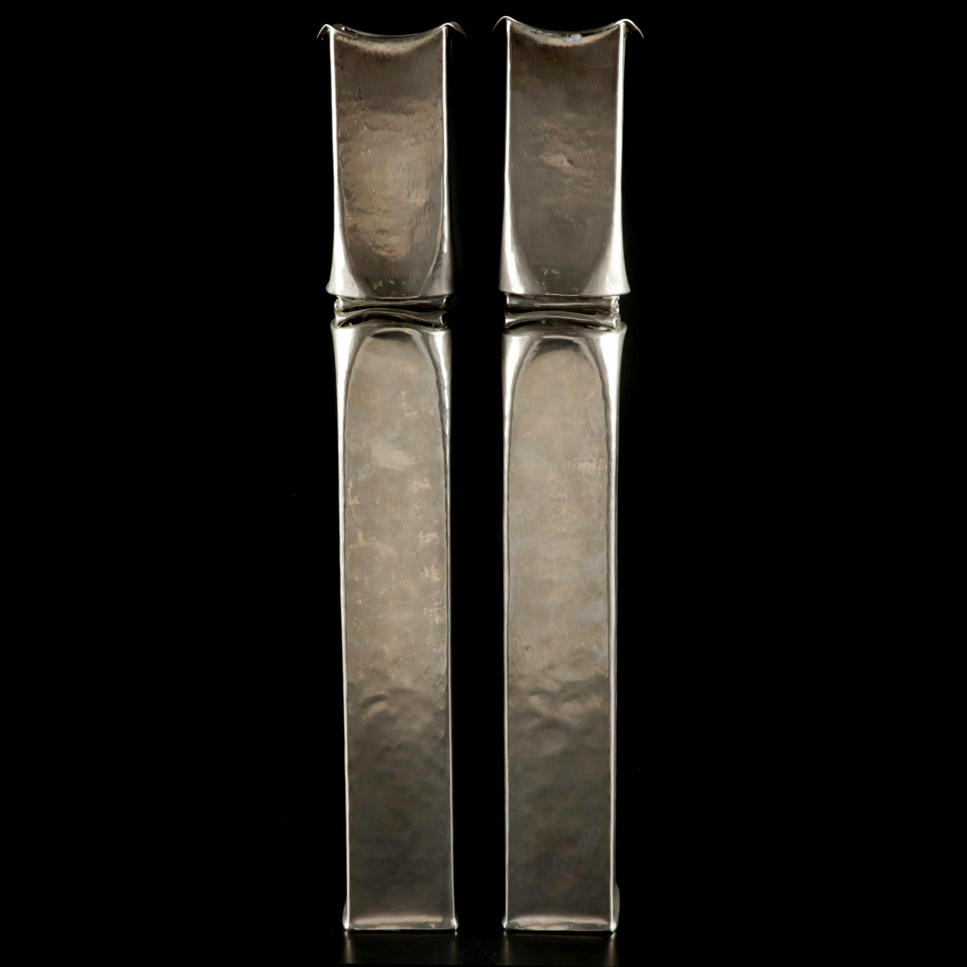 Metalist Thomas Roy Markusen Silver Plate Folded Brutalist Candle Holders, 1980s