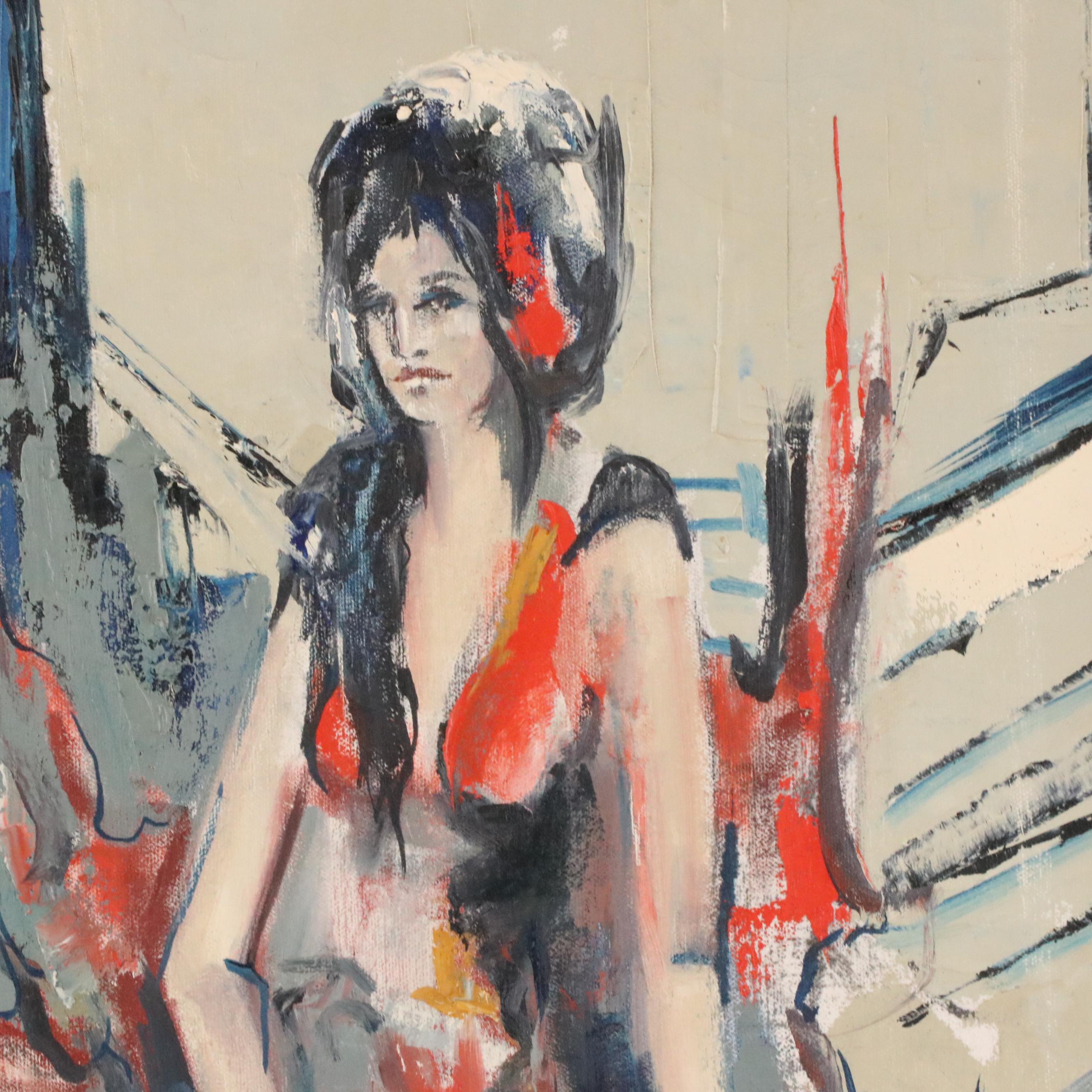 Stylized Figural Oil Painting with Two Women