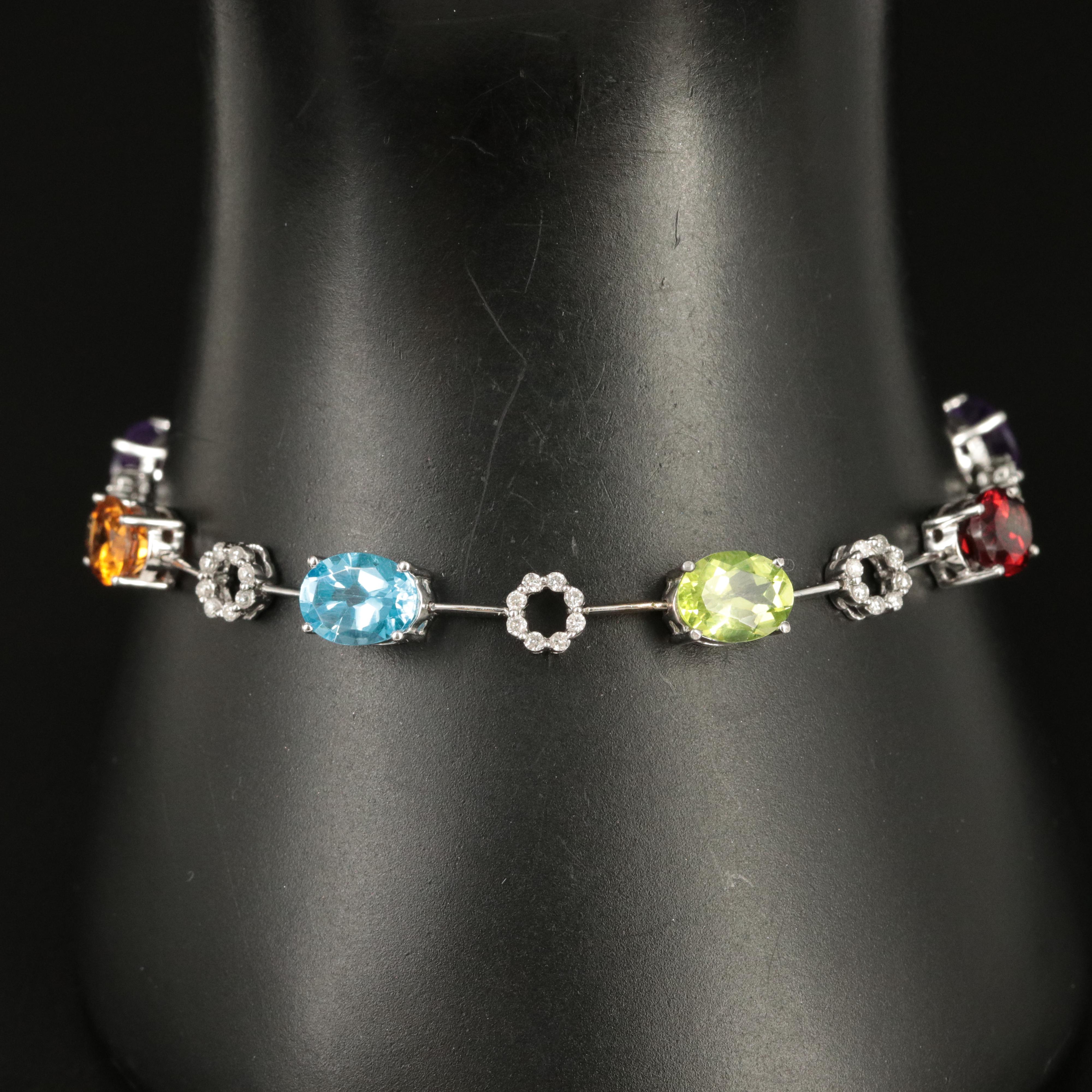 14K Swiss Blue Topaz, Gemstone and Diamond Bracelet