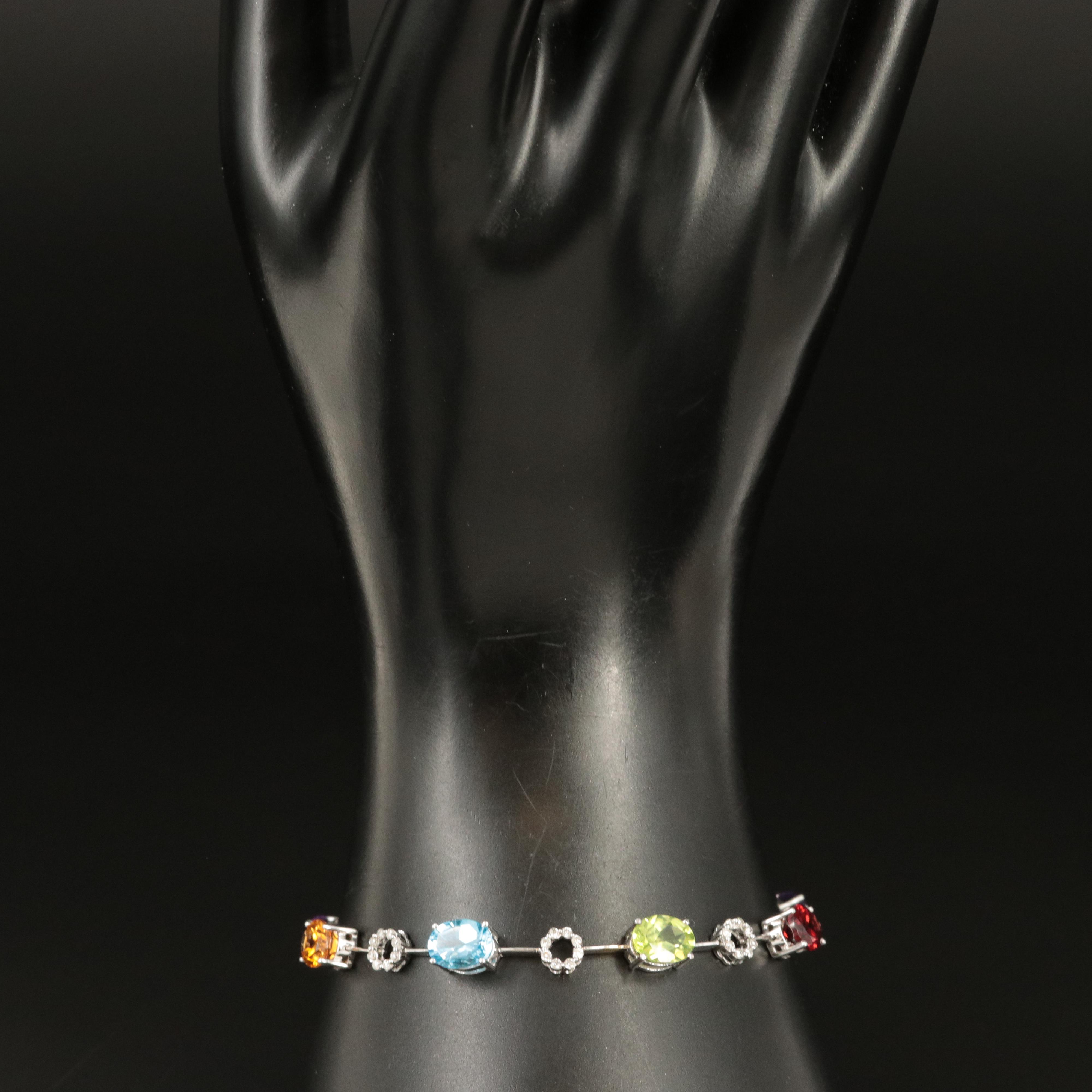 14K Swiss Blue Topaz, Gemstone and Diamond Bracelet