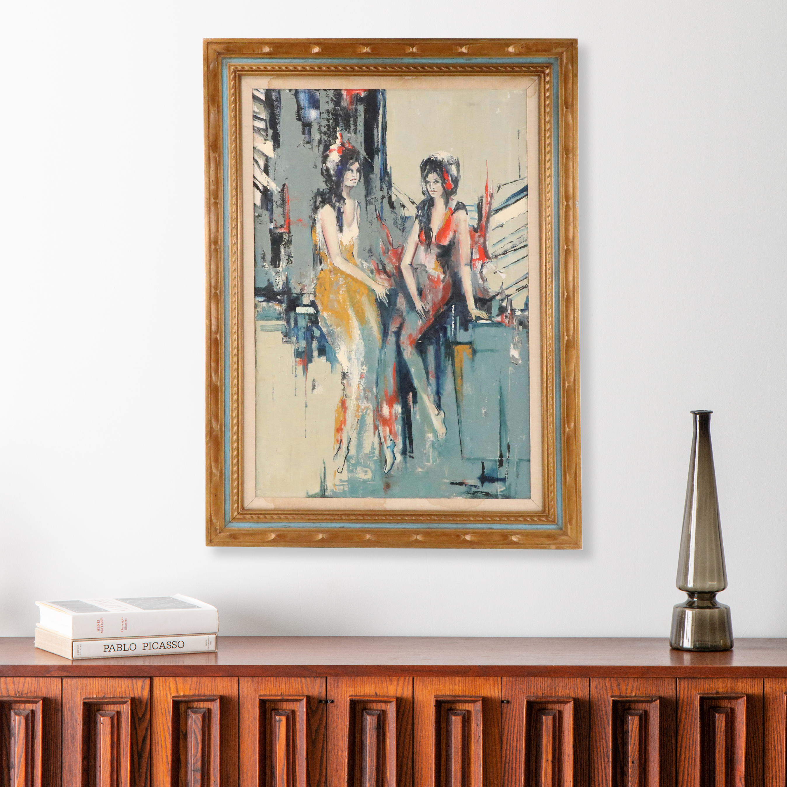 Stylized Figural Oil Painting with Two Women