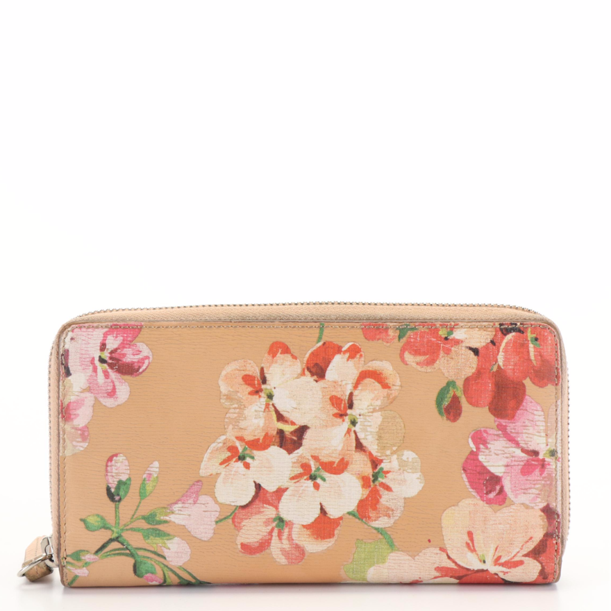 Gucci Shanghai Blooms Multicolor Print Leather Zip Around Wallet