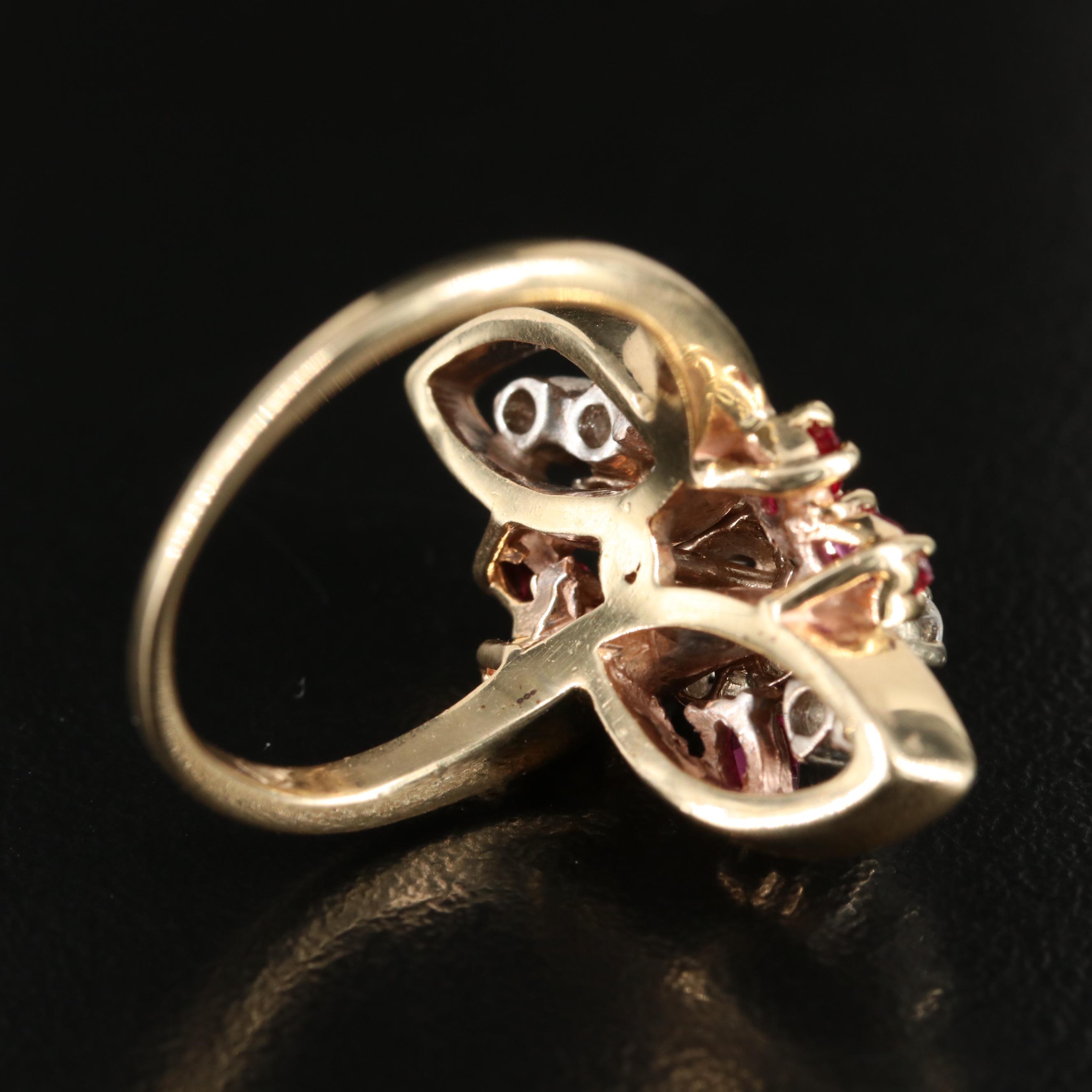 14K Diamond and Ruby Cluster Ring