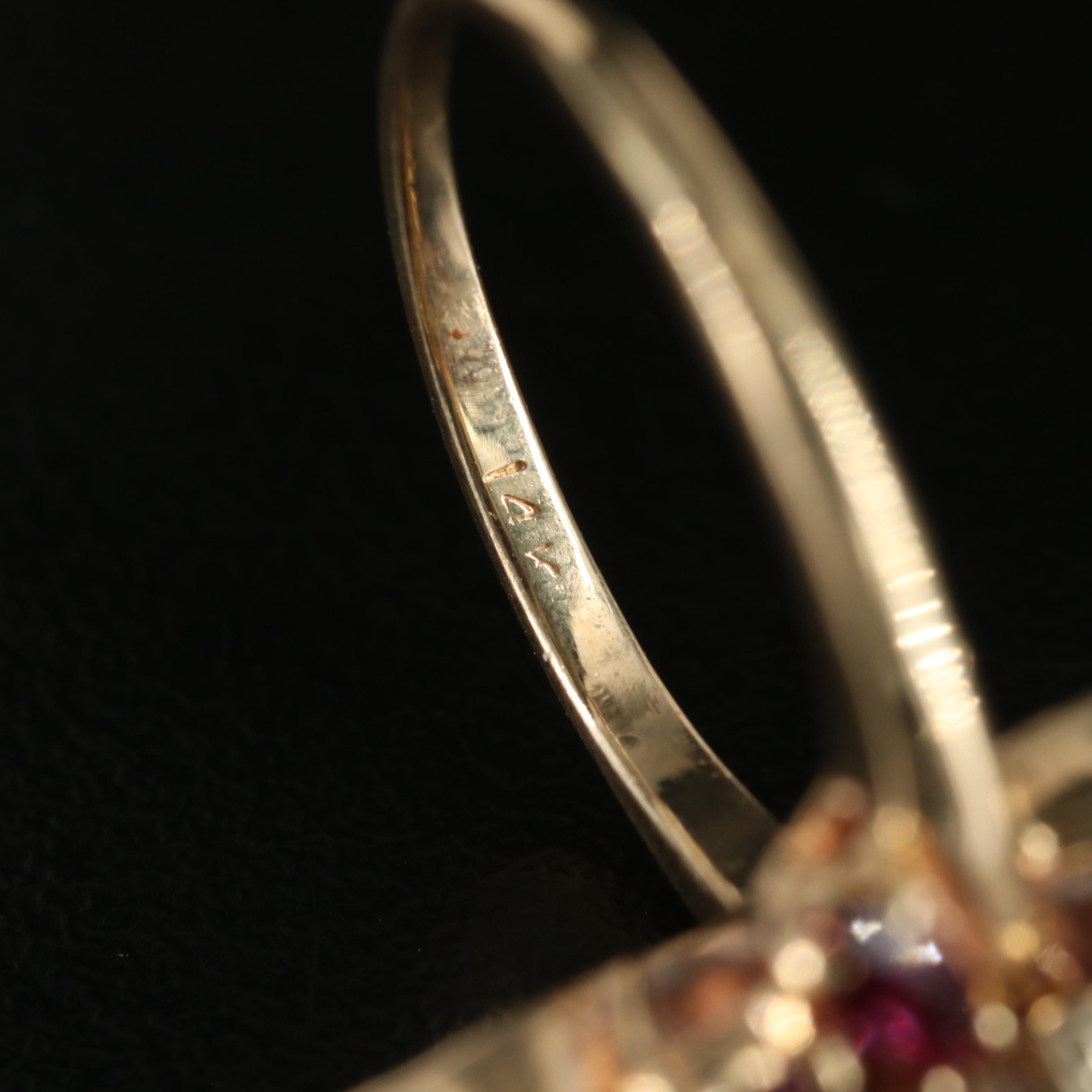 14K Diamond and Ruby Cluster Ring