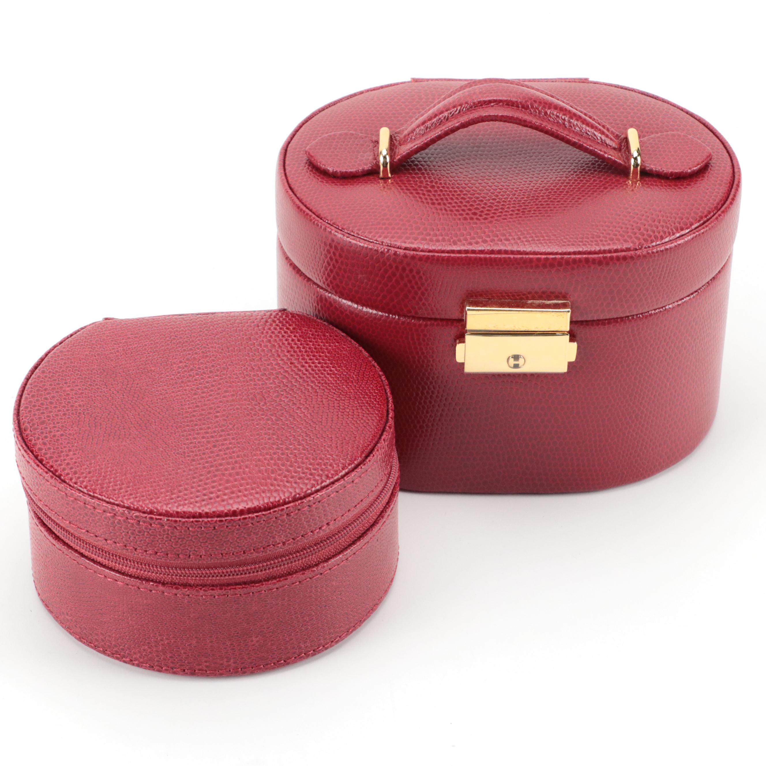Red Embossed Faux Leather Travel Jewelry Boxes