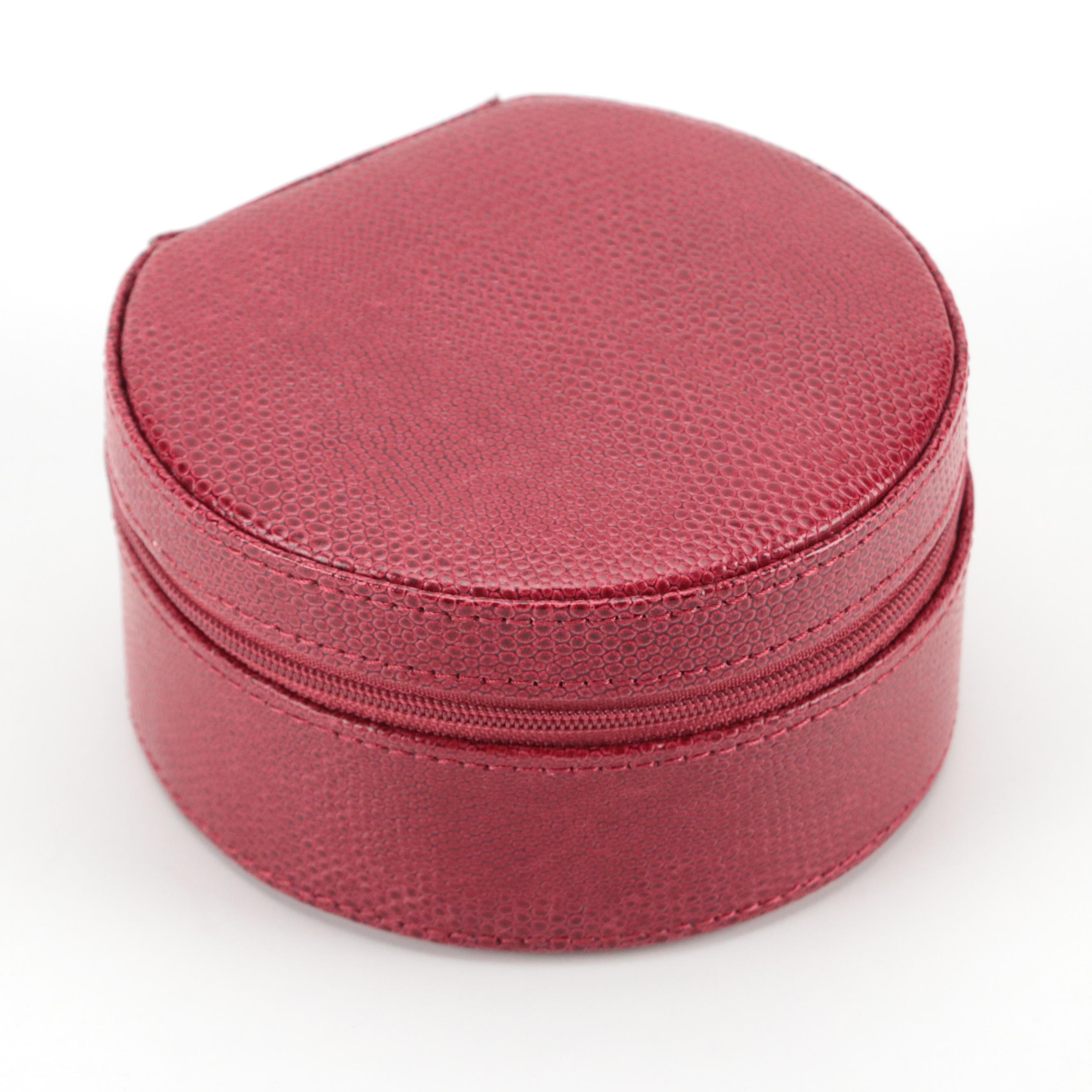 Red Embossed Faux Leather Travel Jewelry Boxes