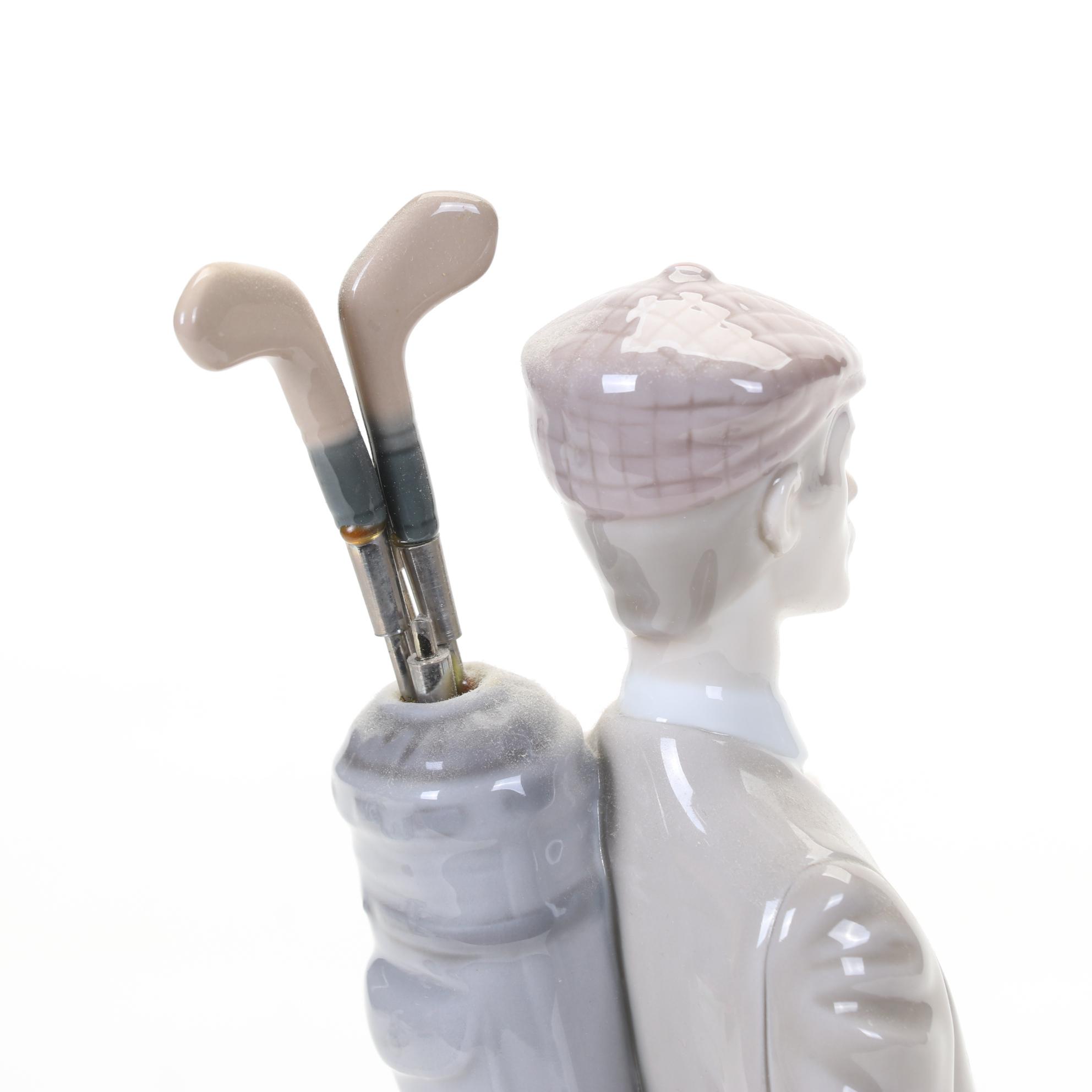 Lladró "Young Male Golfer" and "Waiting to Tee Off" Porcelain Figurines