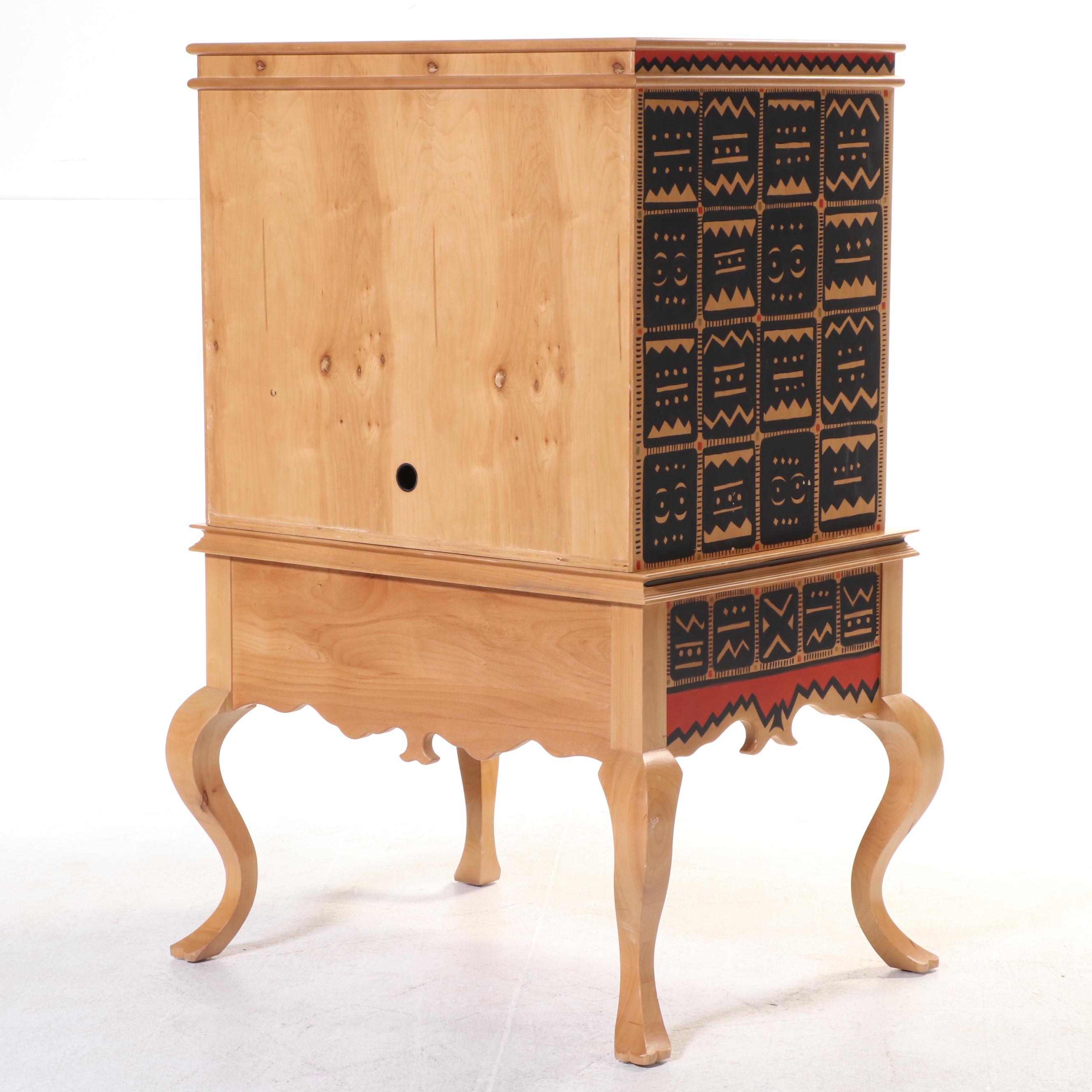 Southwestern Style Paint-Decorated Birch TV Cabinet-on-Stand, Late 20th Century