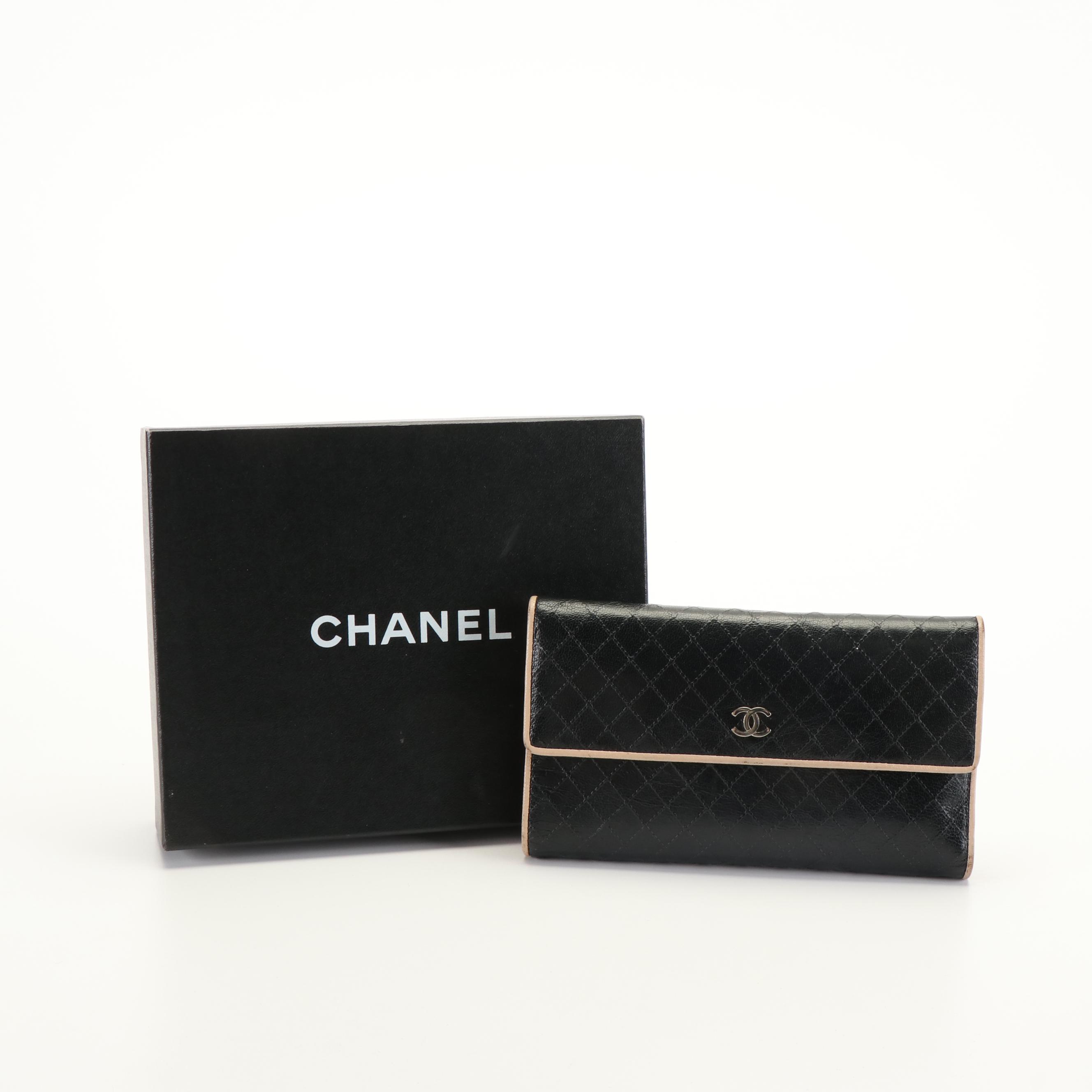 Chanel Black Quilted Leather Diamond Stitched Continental Wallet