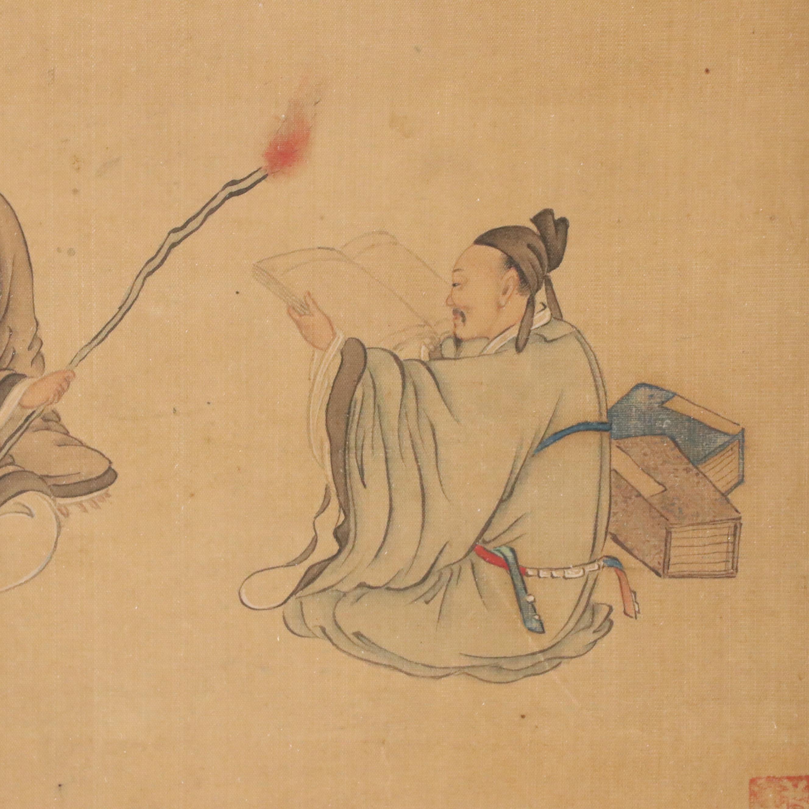 Chinese Qing Dynasty Folk Painting of Two Wise Men