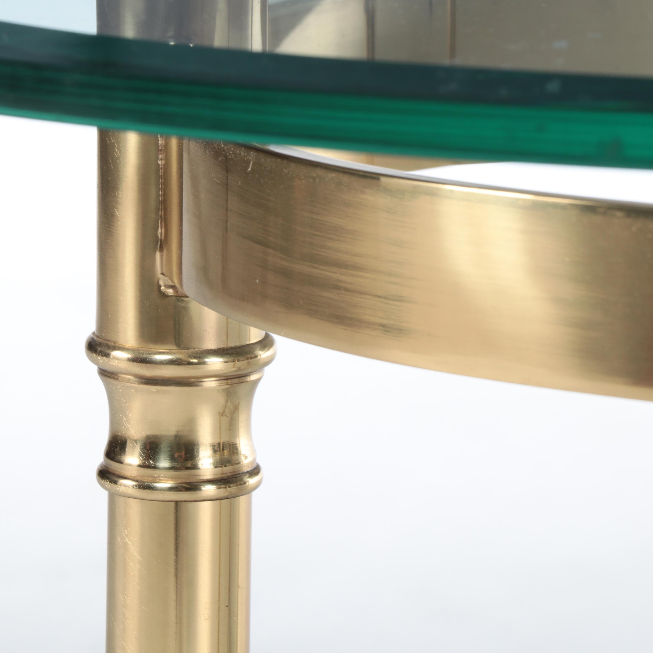 Hollywood Regency Style Brass and Beveled Glass Oval Coffee Table with Hoof Feet