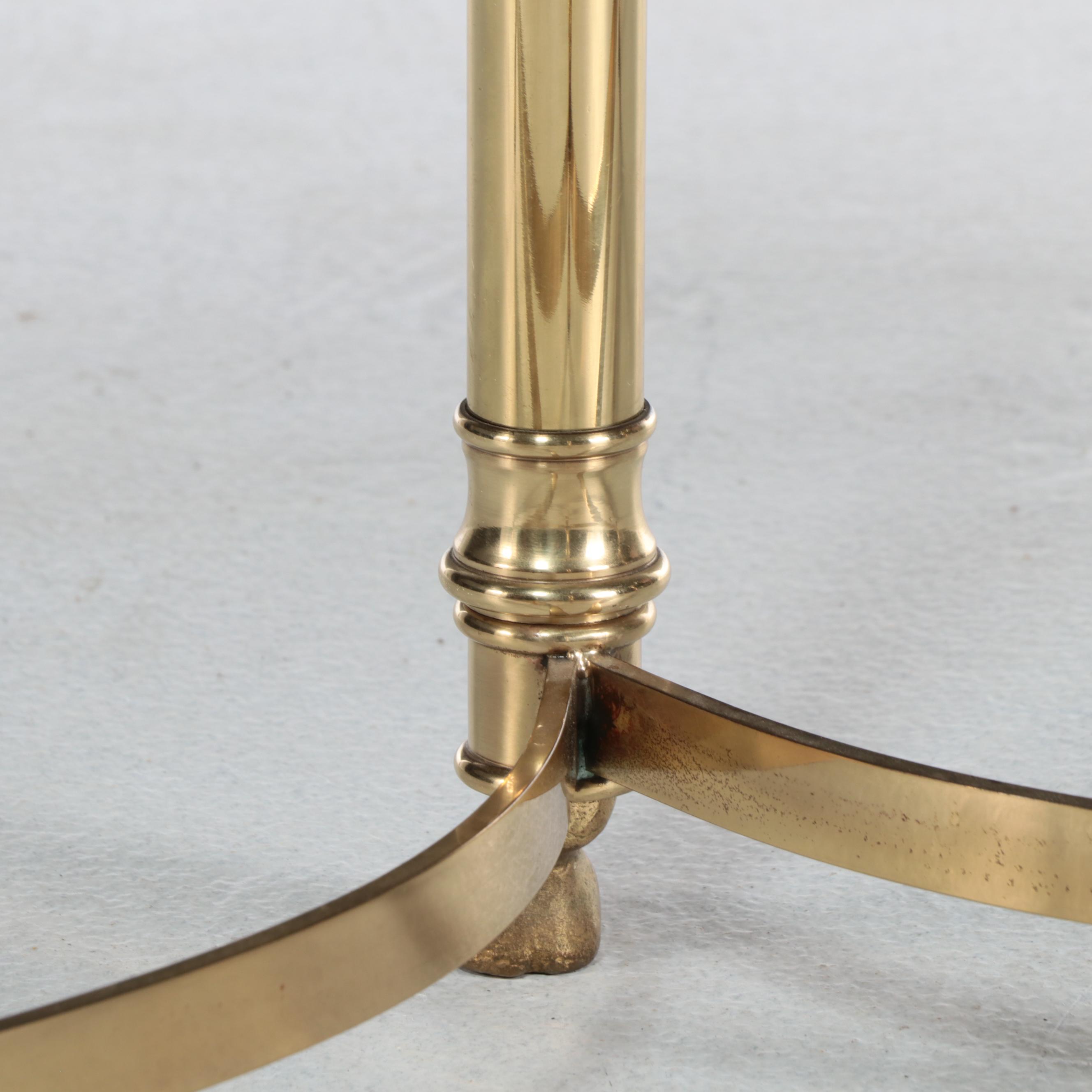 Hollywood Regency Style Brass and Beveled Glass Oval Coffee Table with Hoof Feet