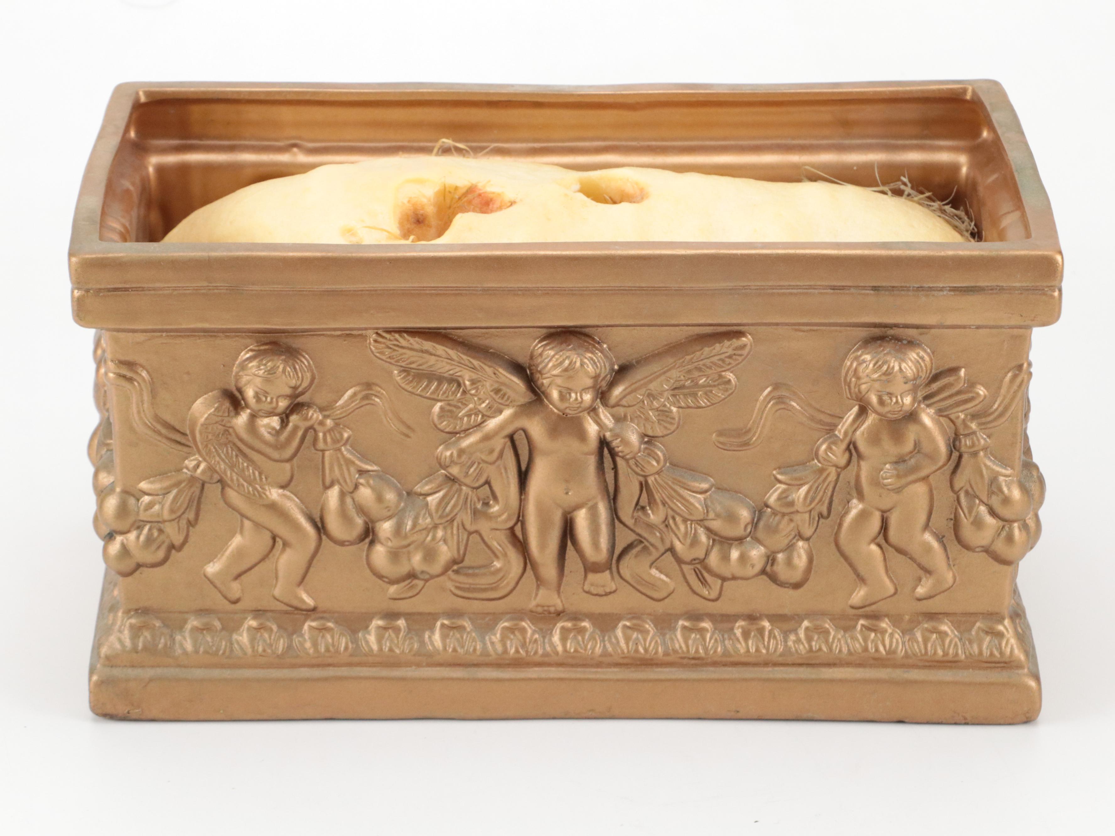 Gilt Plaster Guardian Angel Garden Statue with Gilt Plastic Angel Planter Box