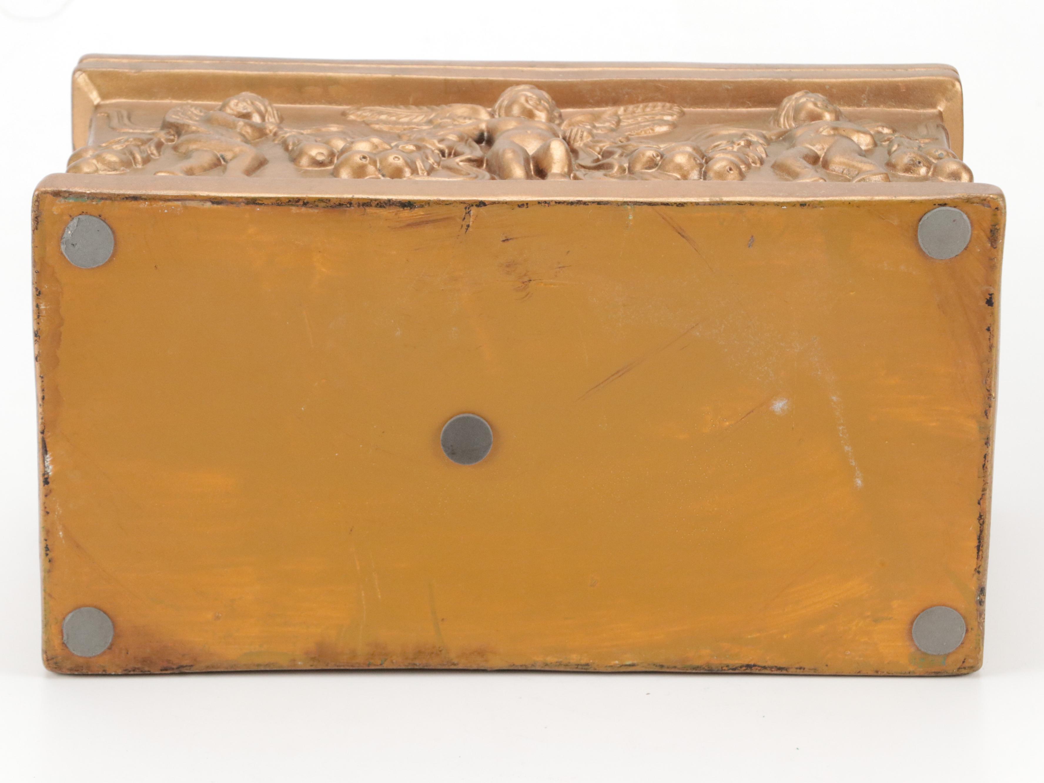 Gilt Plaster Guardian Angel Garden Statue with Gilt Plastic Angel Planter Box