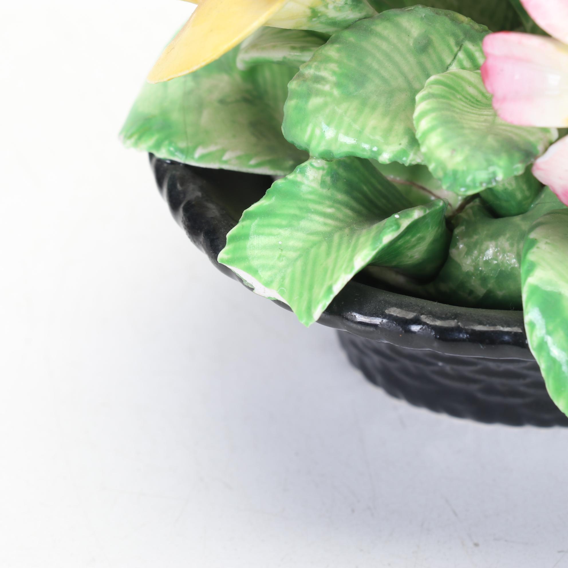 Pair of Spode  Copeland's China Bird Figurines with Ceramic Flower Arrangements