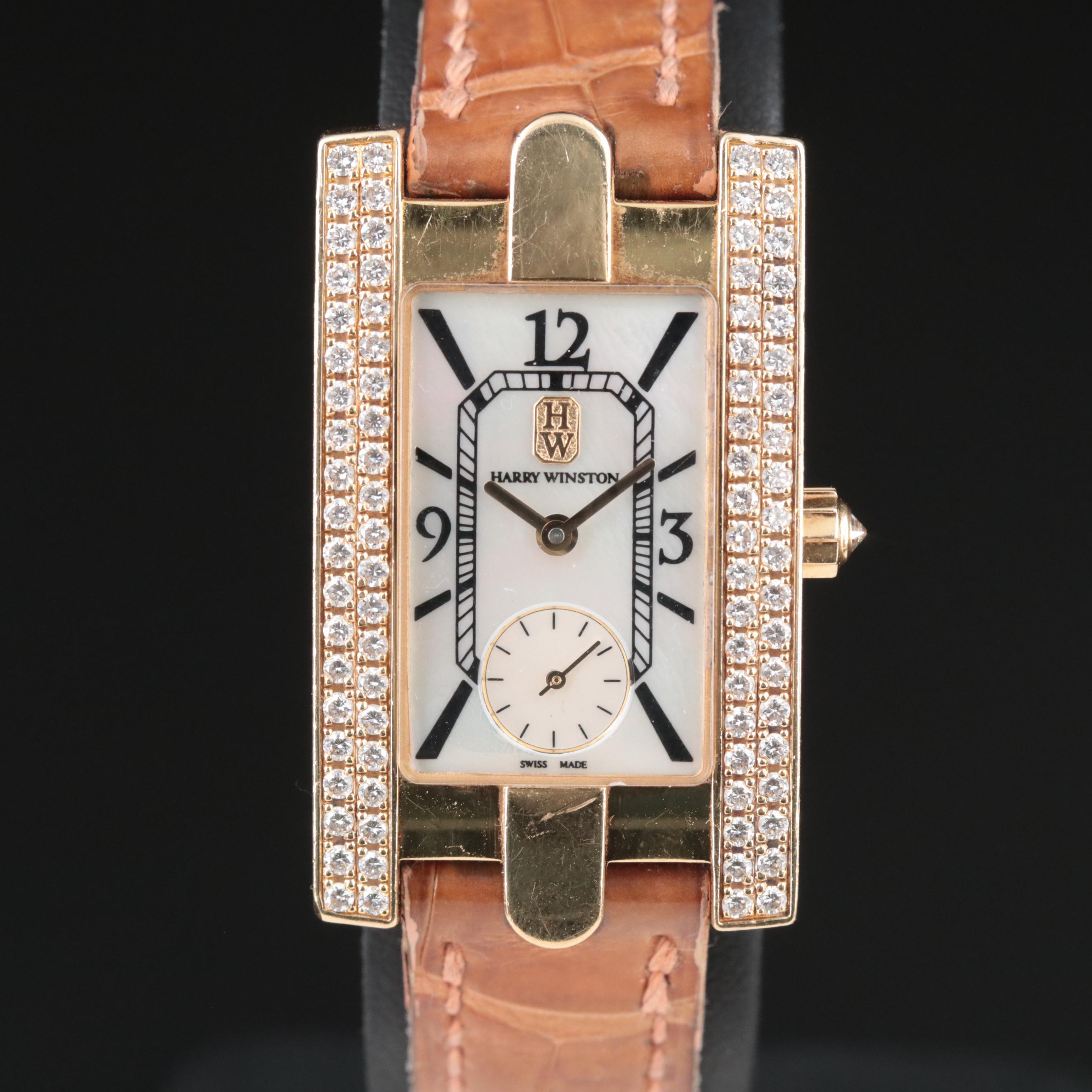 18K Harry Winston Mother-of-Pearl Dial, Diamond Case Watch